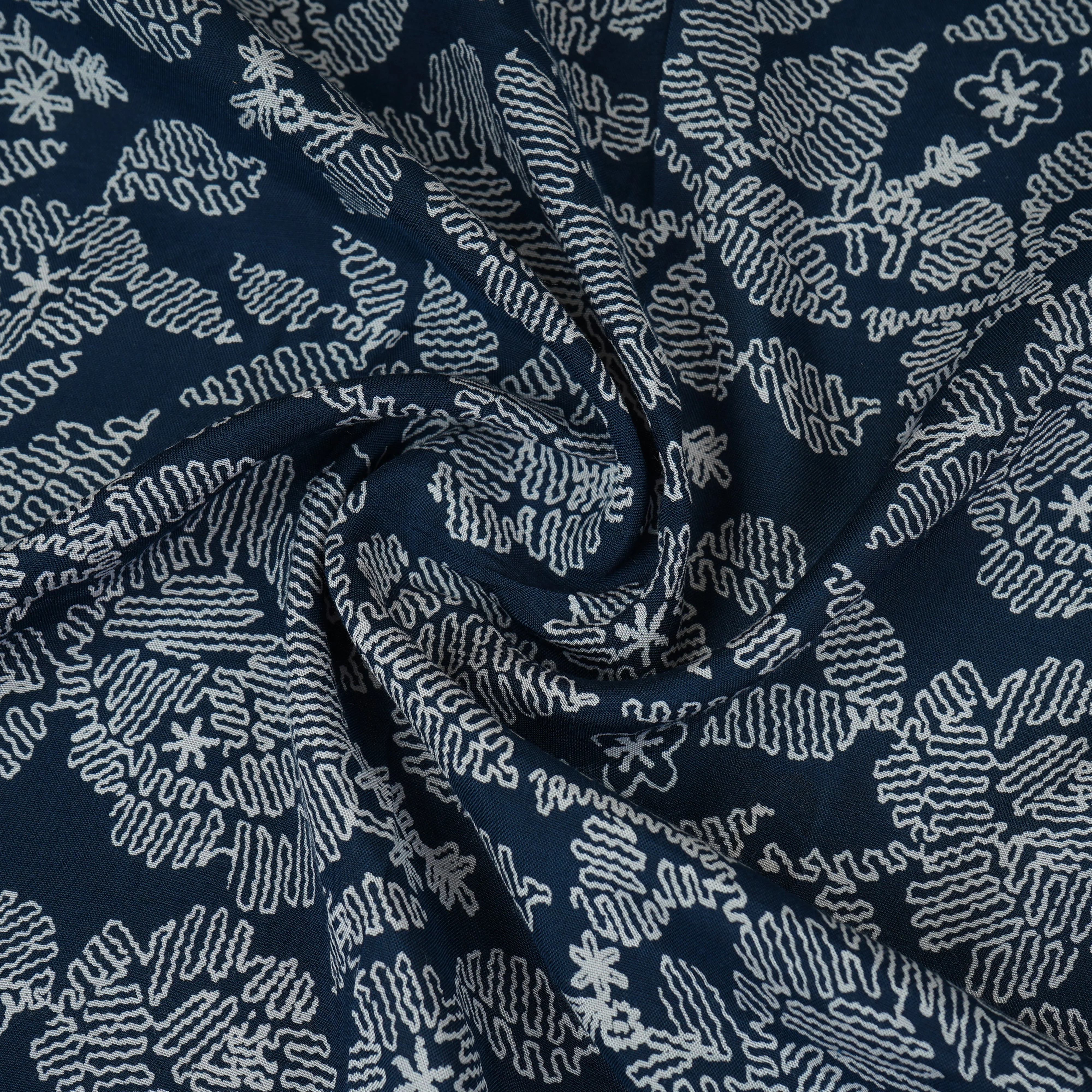 Blue with White Floral Print Muslin Schiffli Fabric MFR-29832 - Image 4