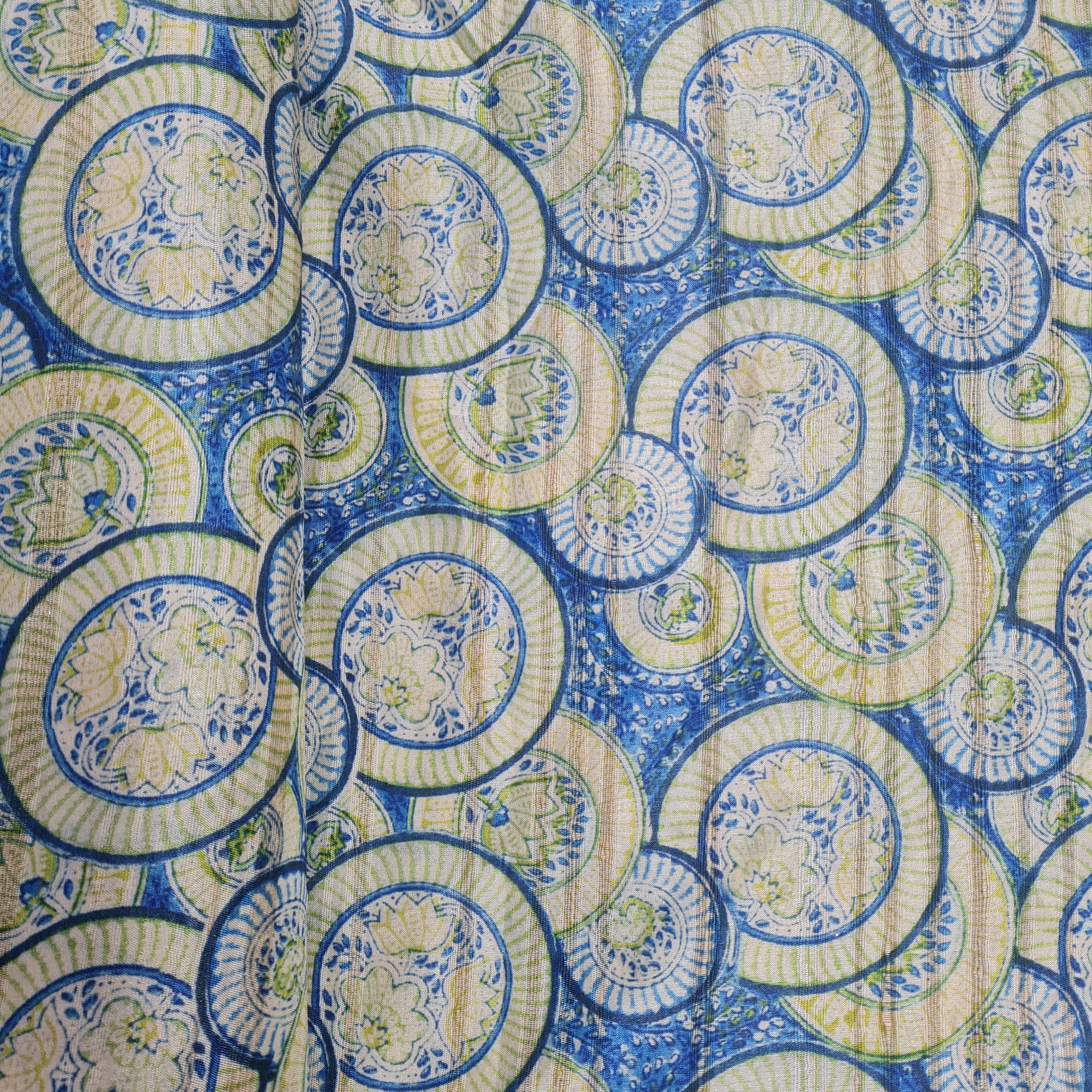 Blue With Yellow Geometrical Dobbysser Silk Fabric - Image 2