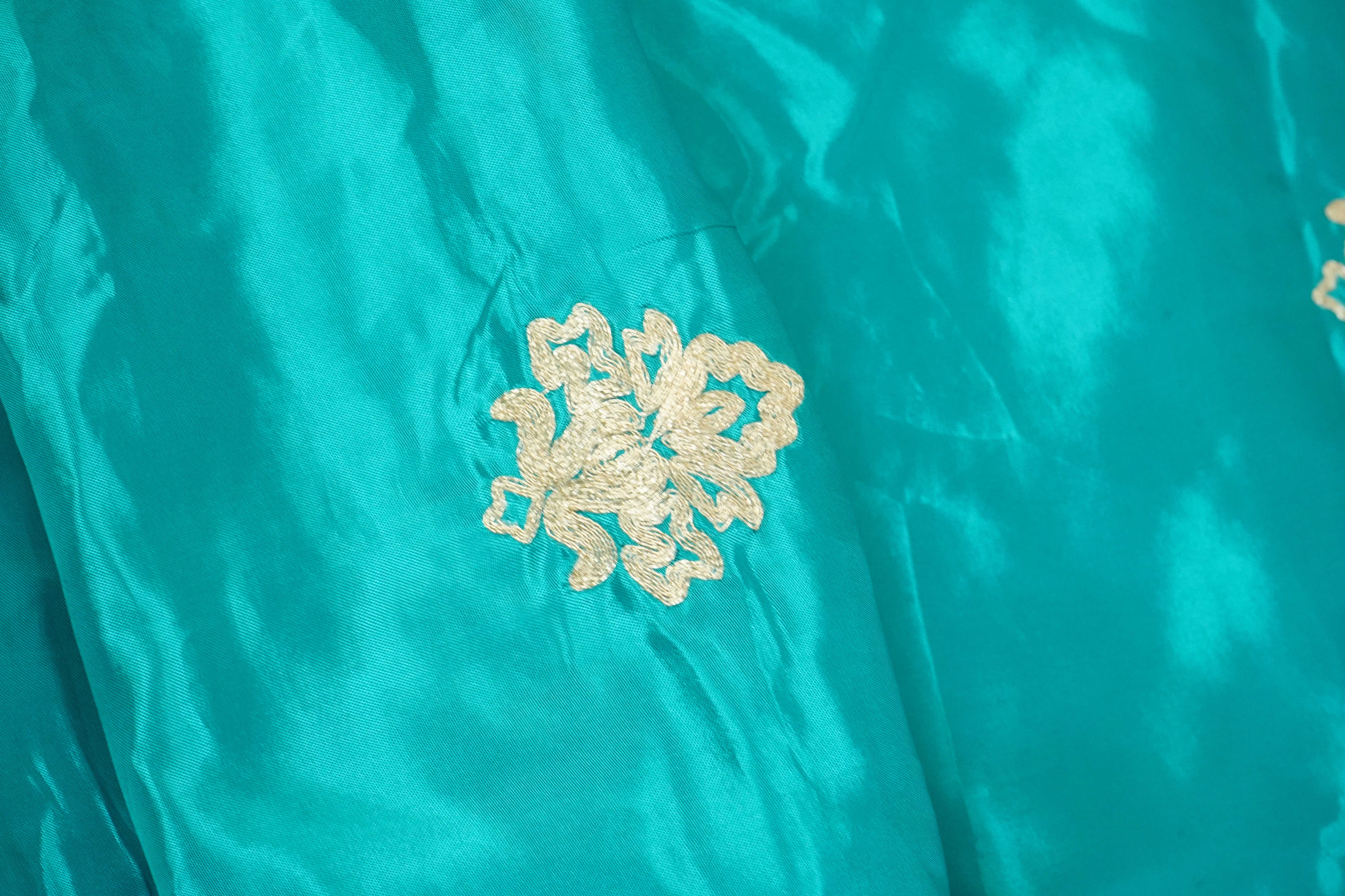 Blue Zari Embroidery Silk Organza - WI-26993 - Image 4