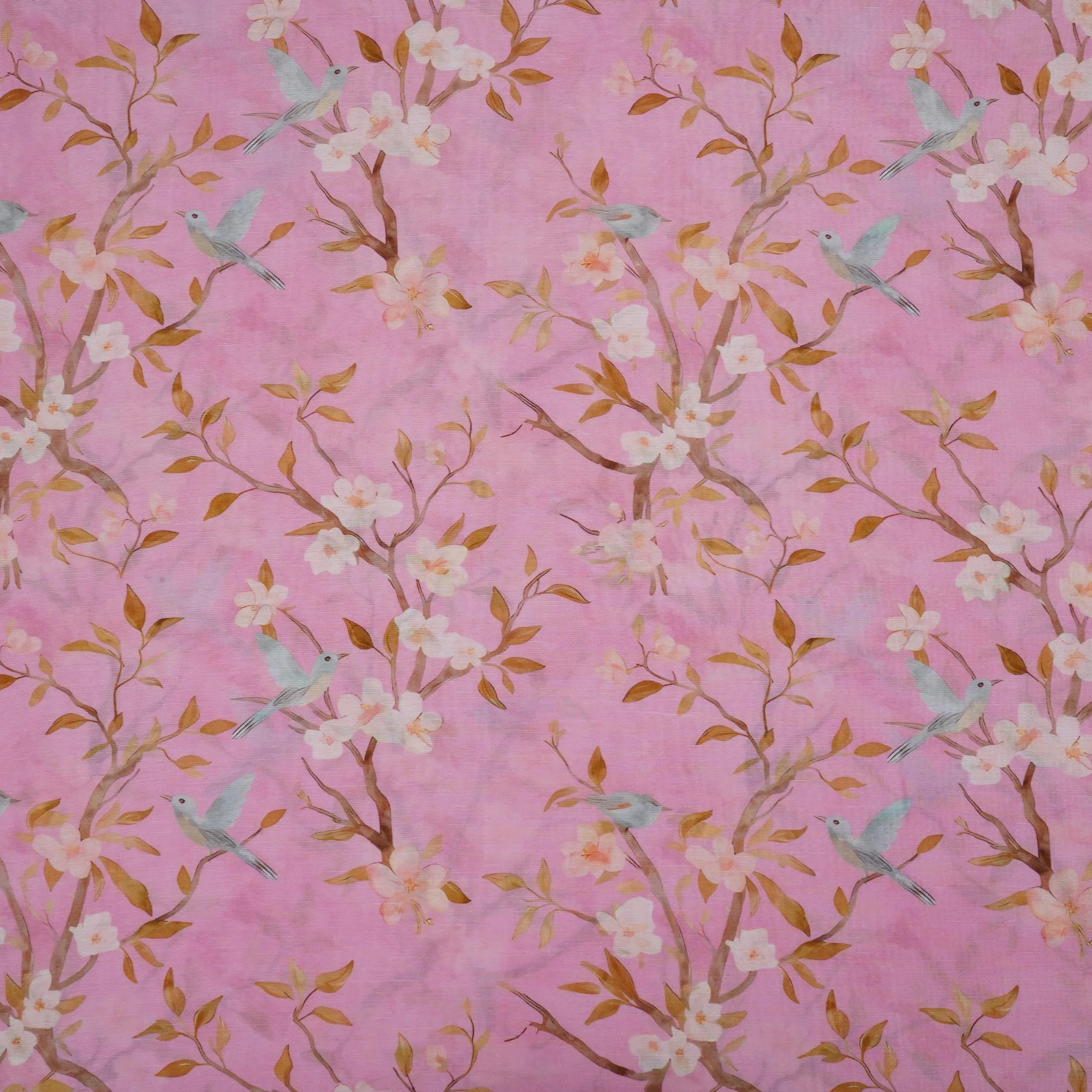 Blush Pink floral print Pure Linen Fabric GTS-31337 - Image 2
