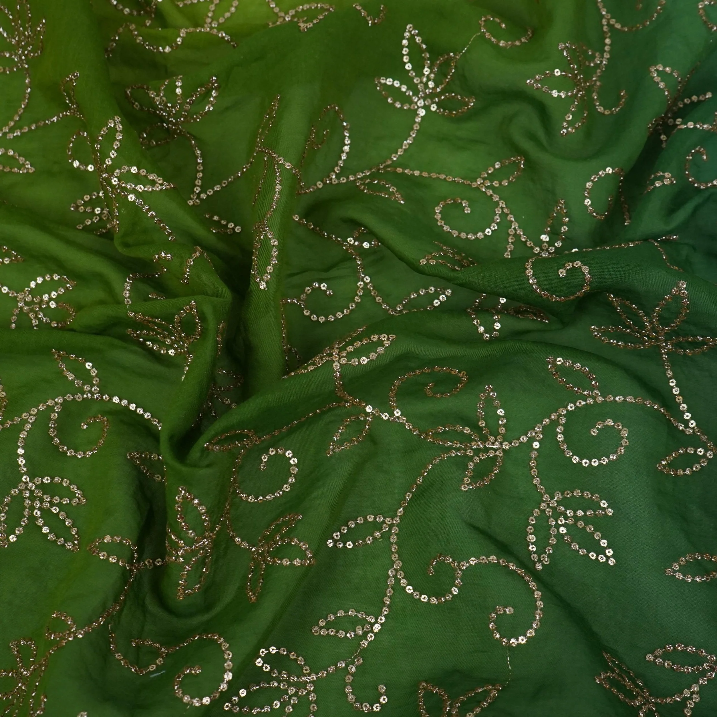 Bottle Green 4D Sequins embroidery Mul Chanderi Fabric VF-32077 - Image 3