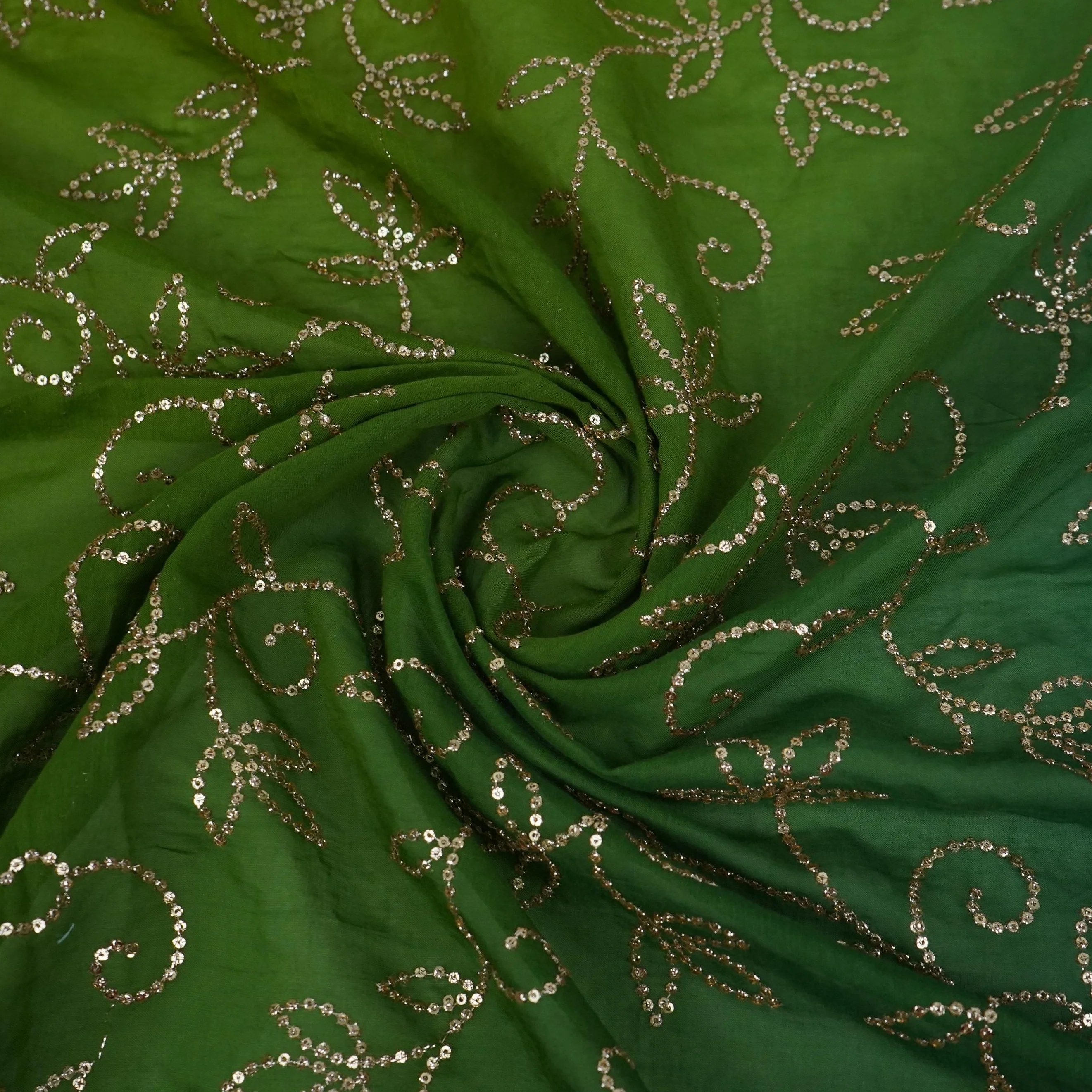 Bottle Green 4D Sequins embroidery Mul Chanderi Fabric VF-32077 - Image 4