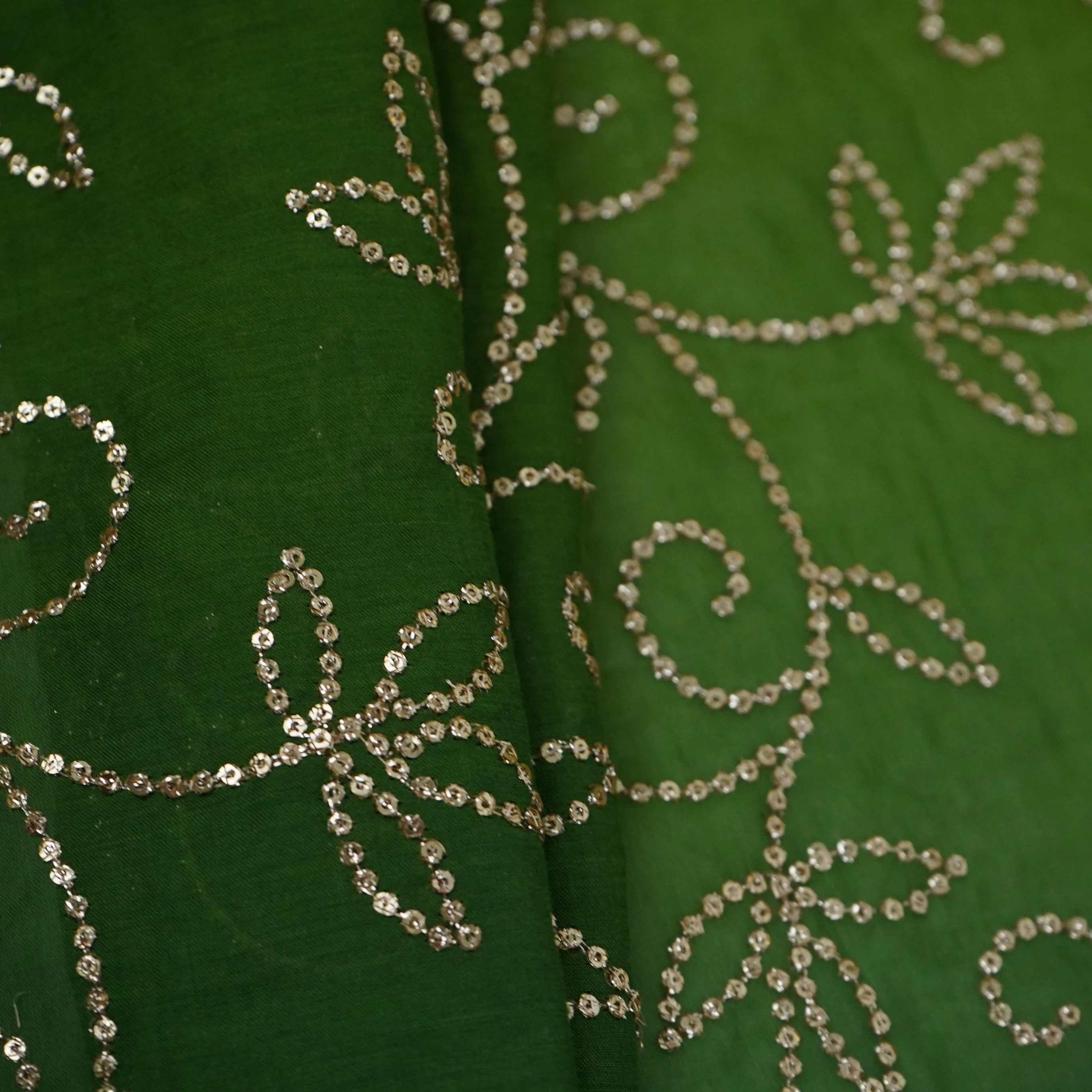 Bottle Green 4D Sequins embroidery Mul Chanderi Fabric VF-32077 - Image 5