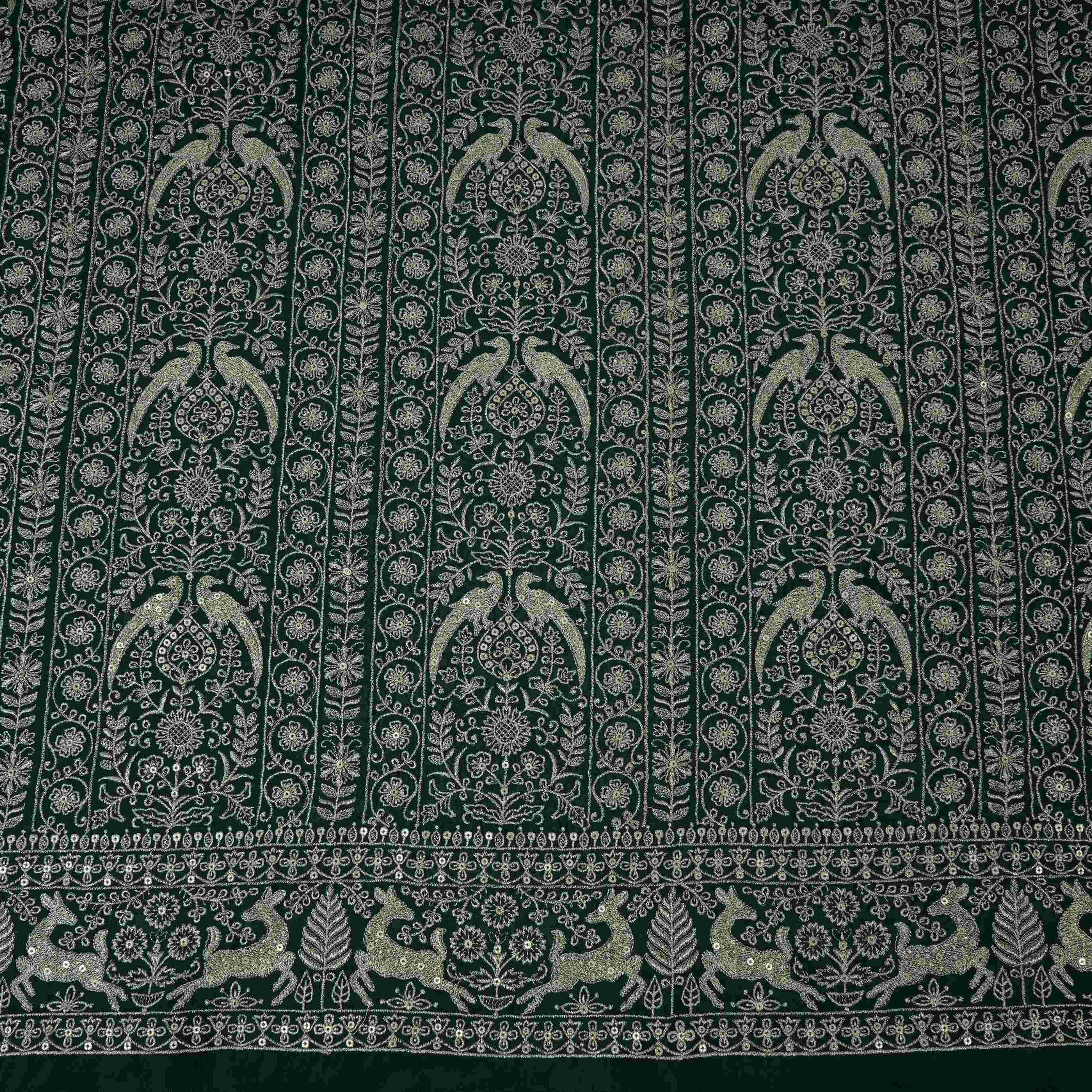 Bottle Green Heavy Zari Sequins Embroidery Chinon Fabric DR-32400 - Image 2