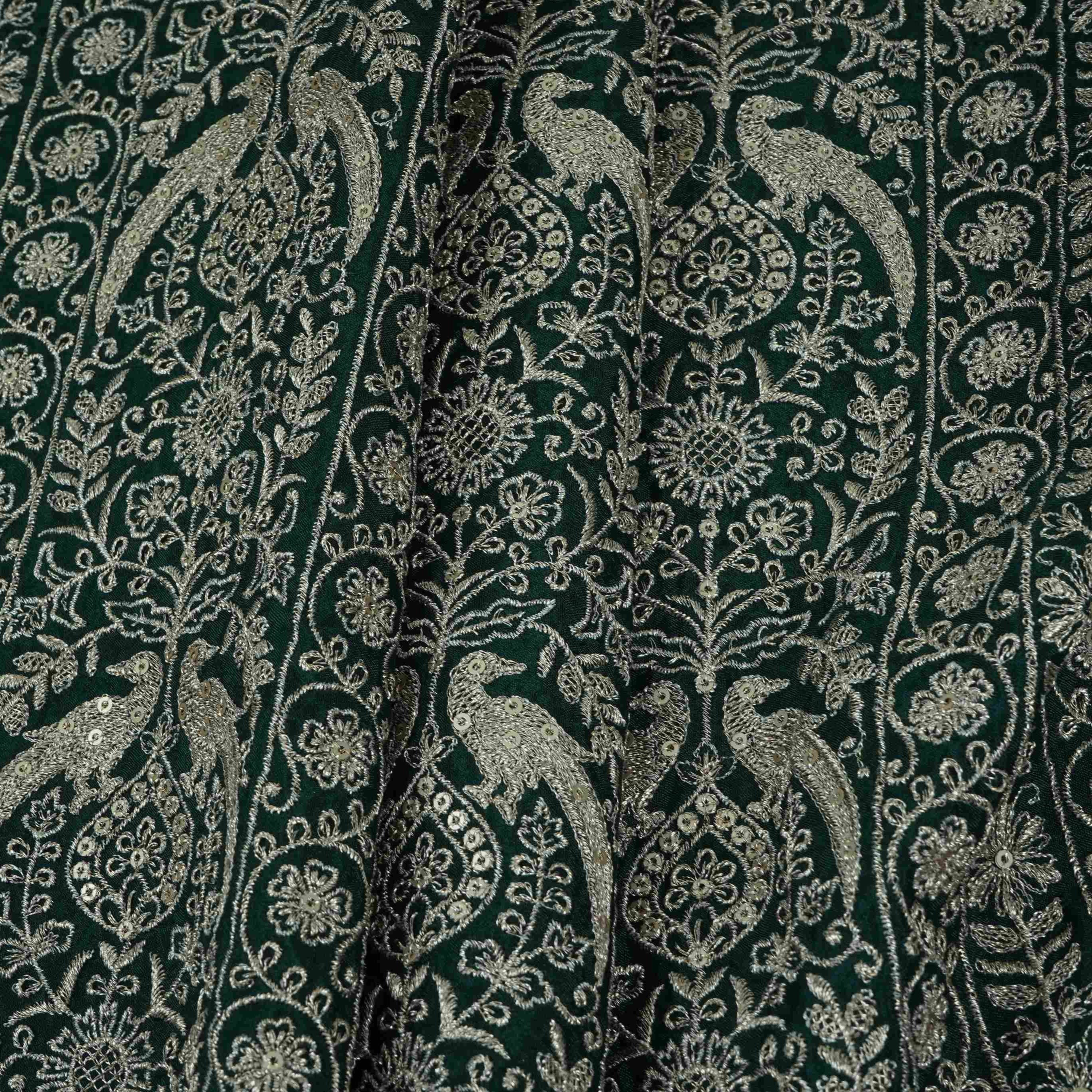 Bottle Green Heavy Zari Sequins Embroidery Chinon Fabric DR-32400 - Image 5