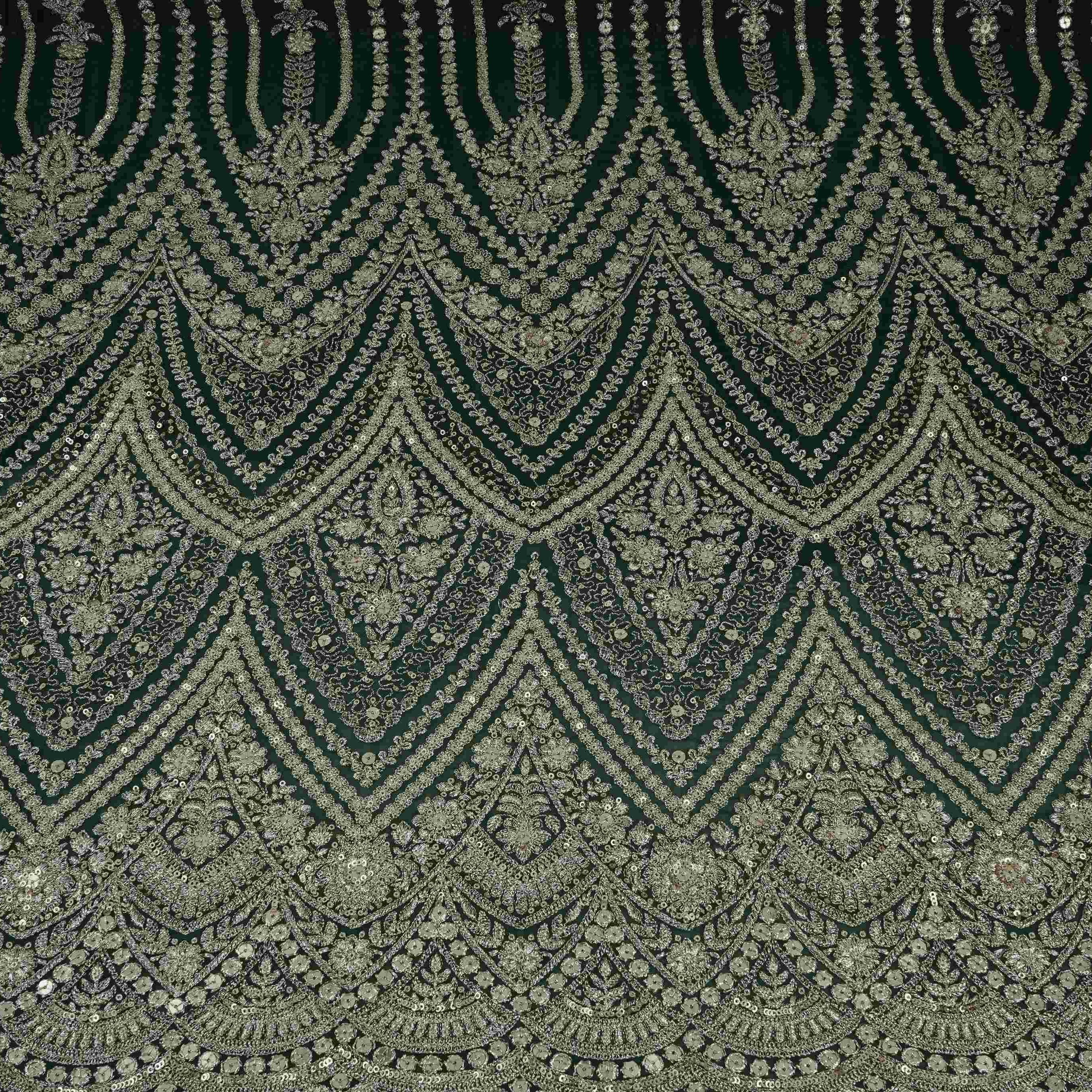 Bottle Green Zari Sequins Embroidery Georgette Fabric DR-32404 - Image 2