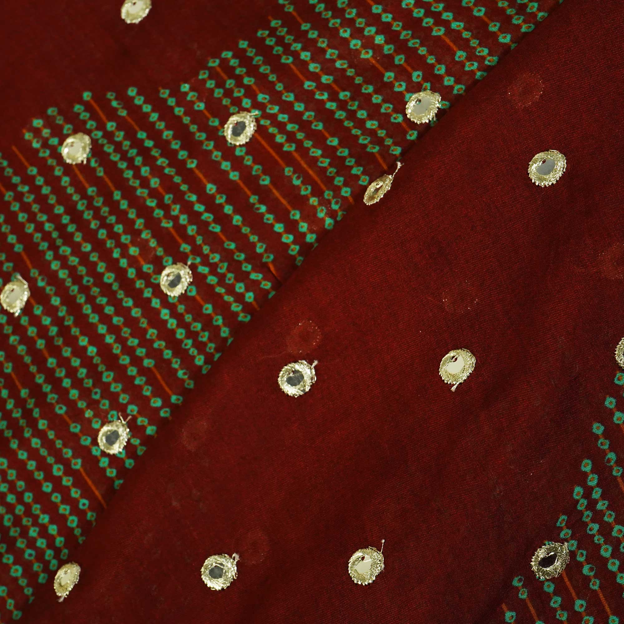 Brick Red Floral Print Mirror Embroidery Organza Fabric 3001 MTF-21289 - Image 3