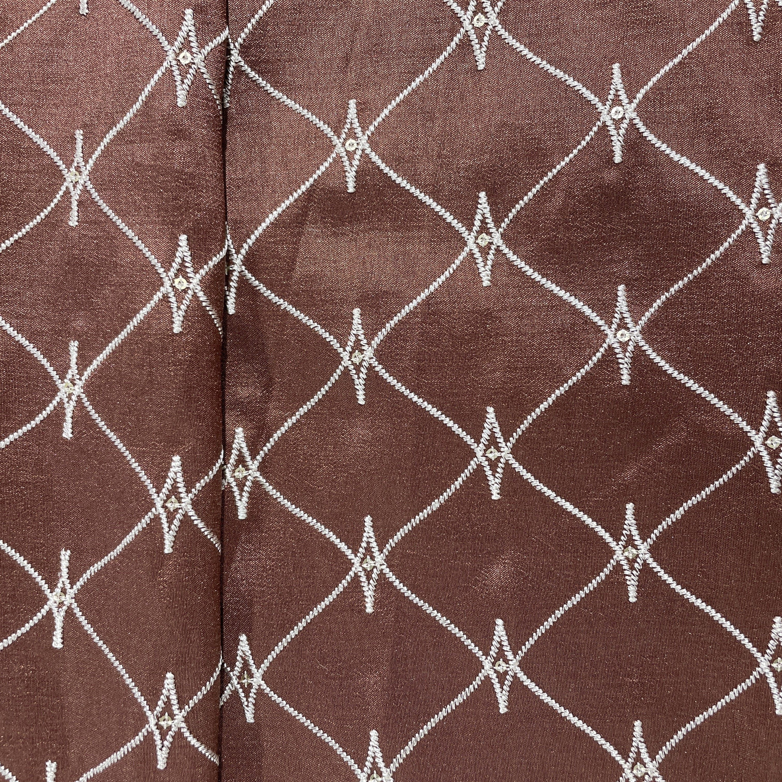 Brown Abstract Embroidery Russian Silk - Image 2