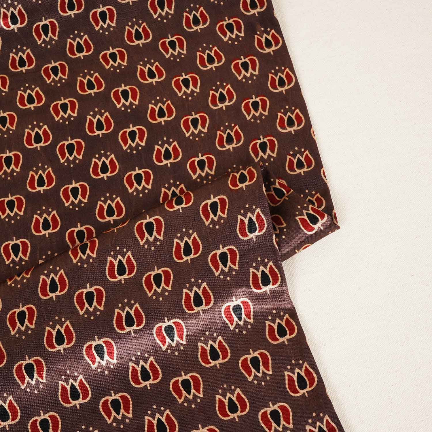 Brown Ajrakh Print Mashru Silk Fabric IA-27819 - Image 2