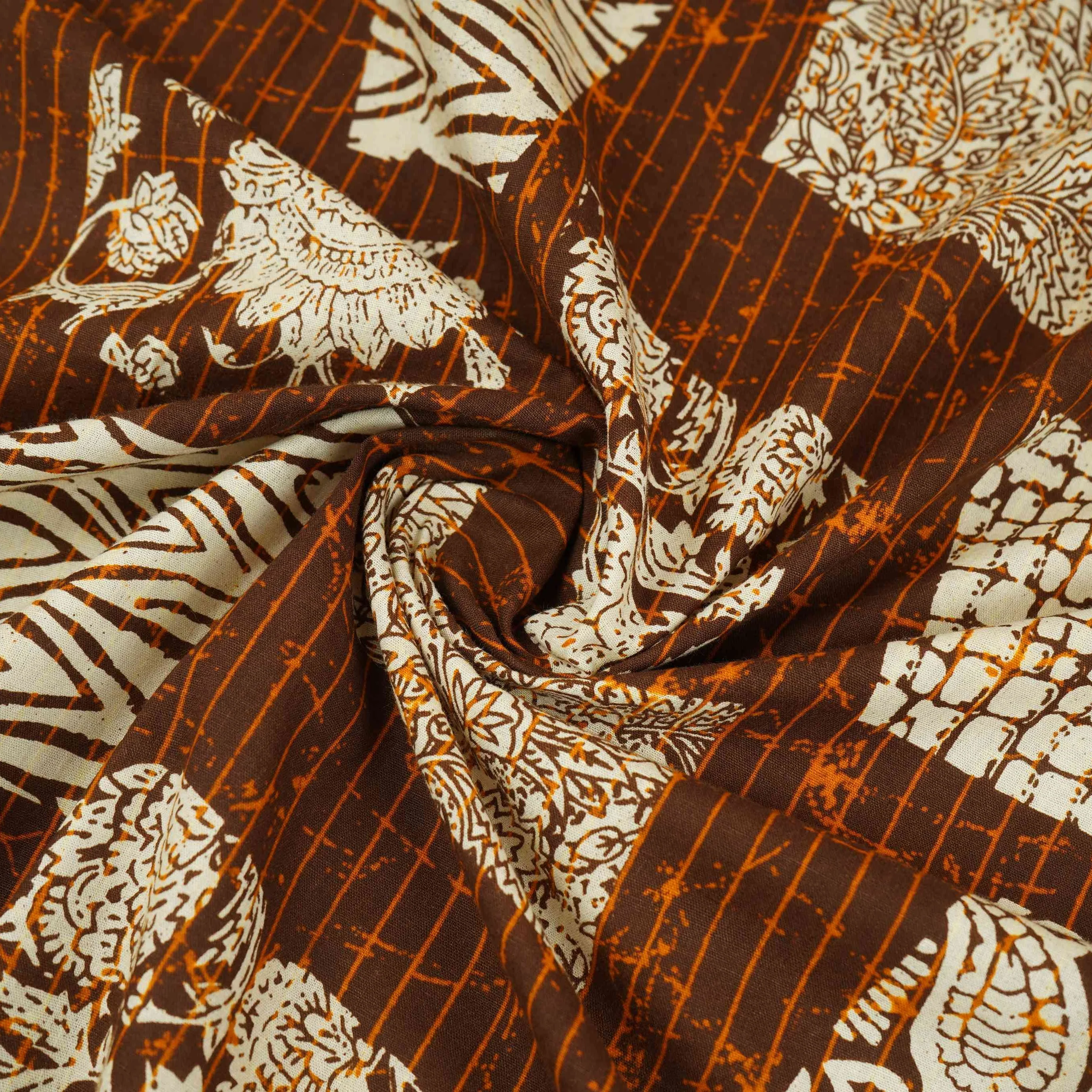 Brown & White Batik Print Cotton Fabric OG-30322 - Image 5