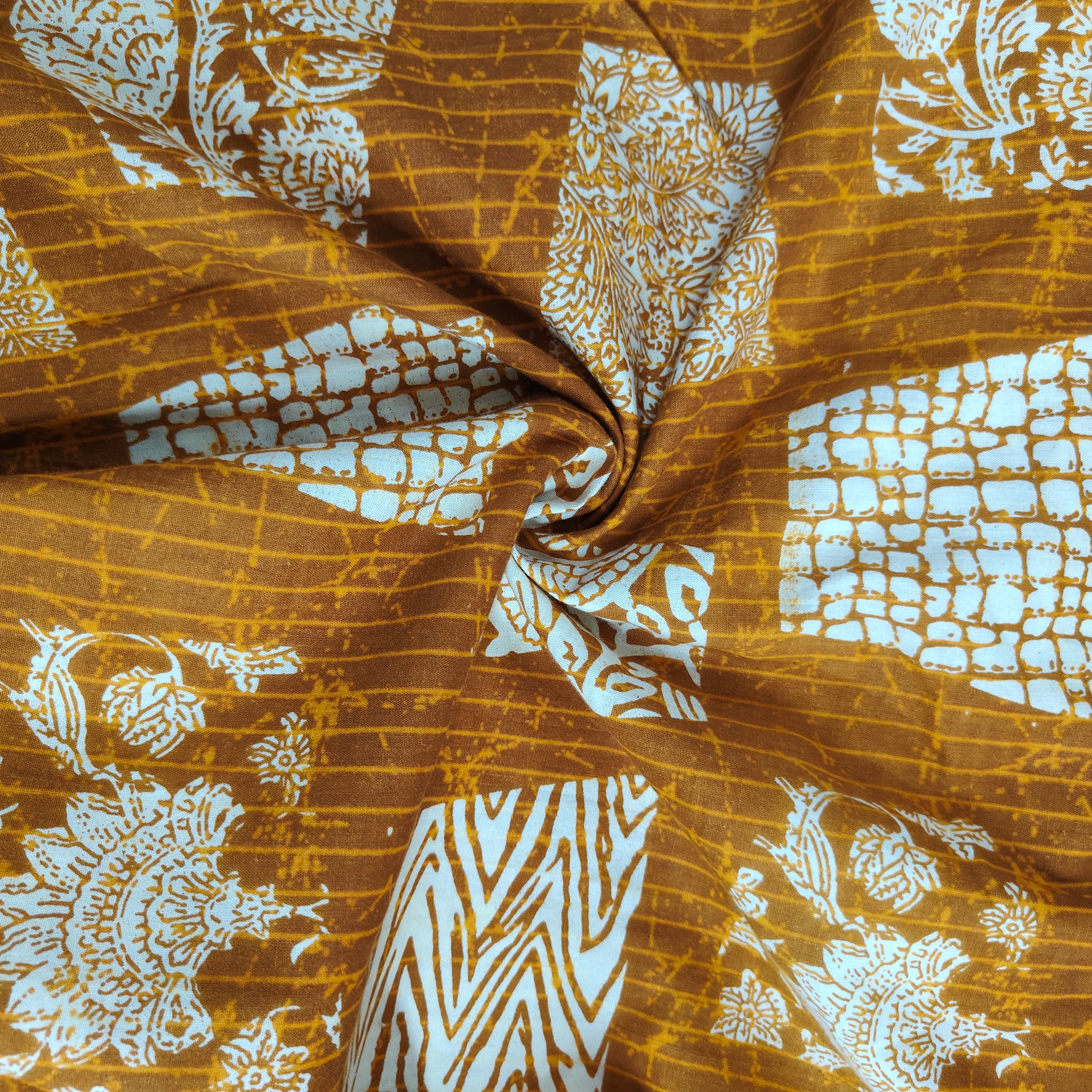 Yellow & White Batik Print Cotton Fabric OG-30326