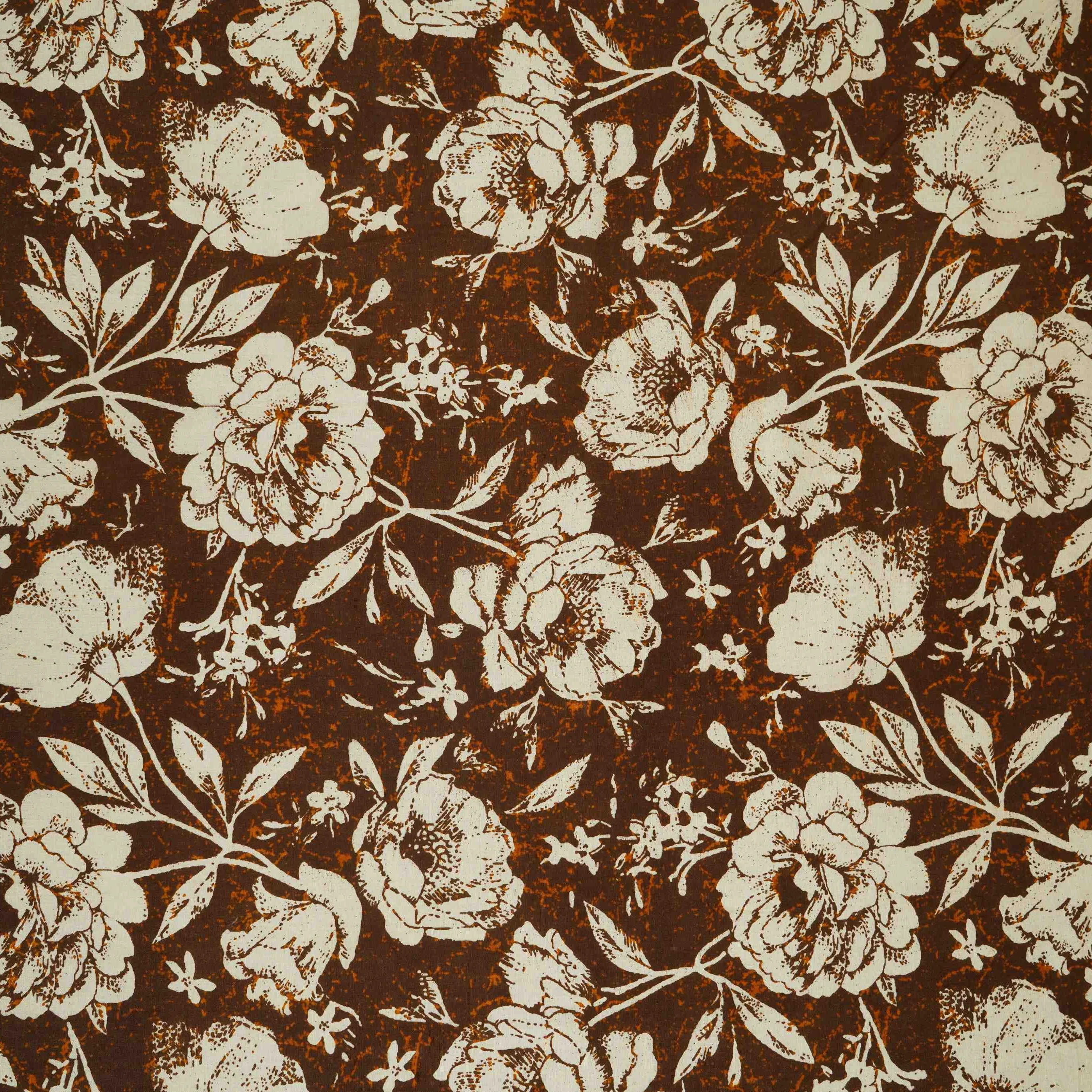 Brown & White Floral Print Cotton Fabric OG-30312 - Image 4