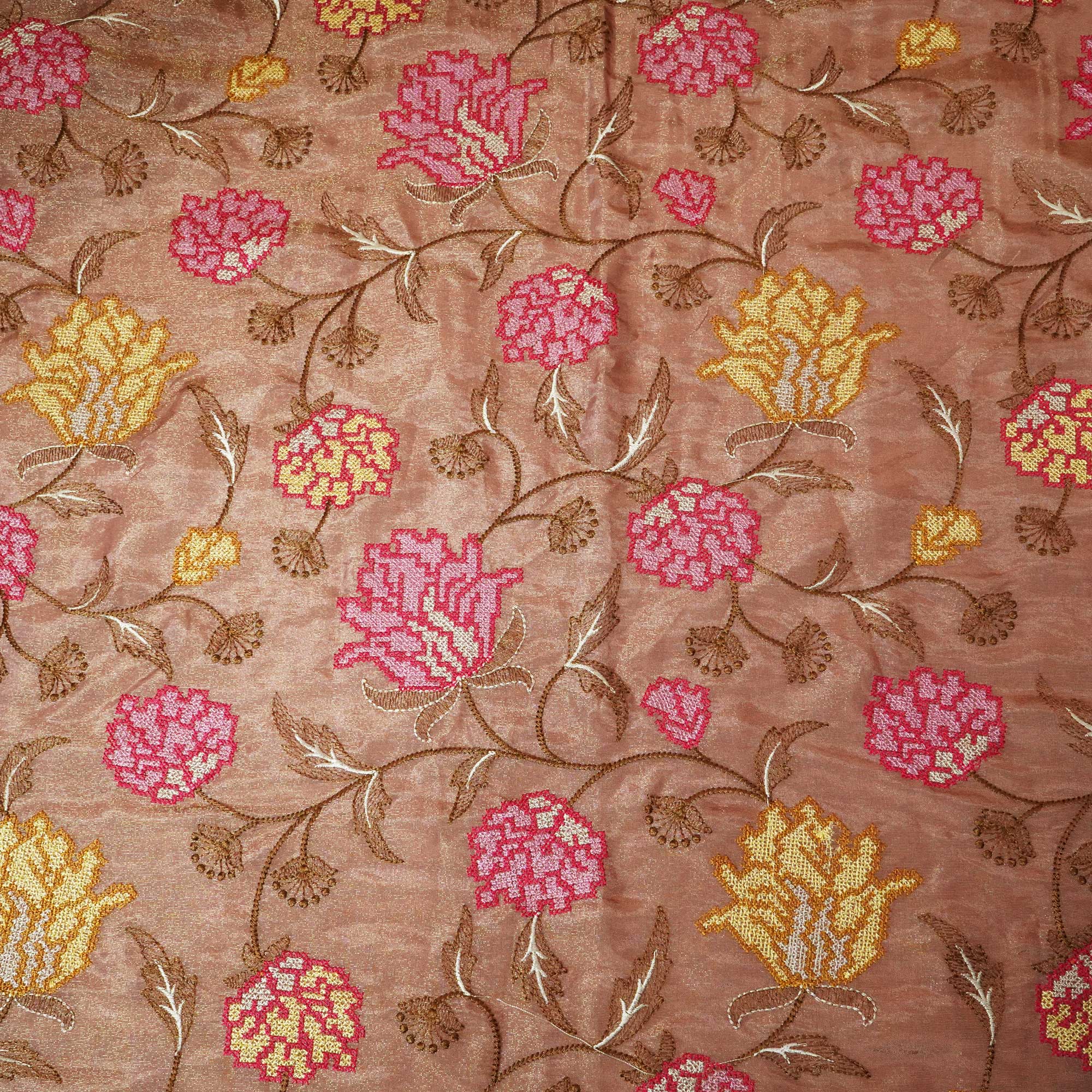 Brown Cross Stitch Floral Thread Embroidery Tissue Fabric WI-24661 - Image 4