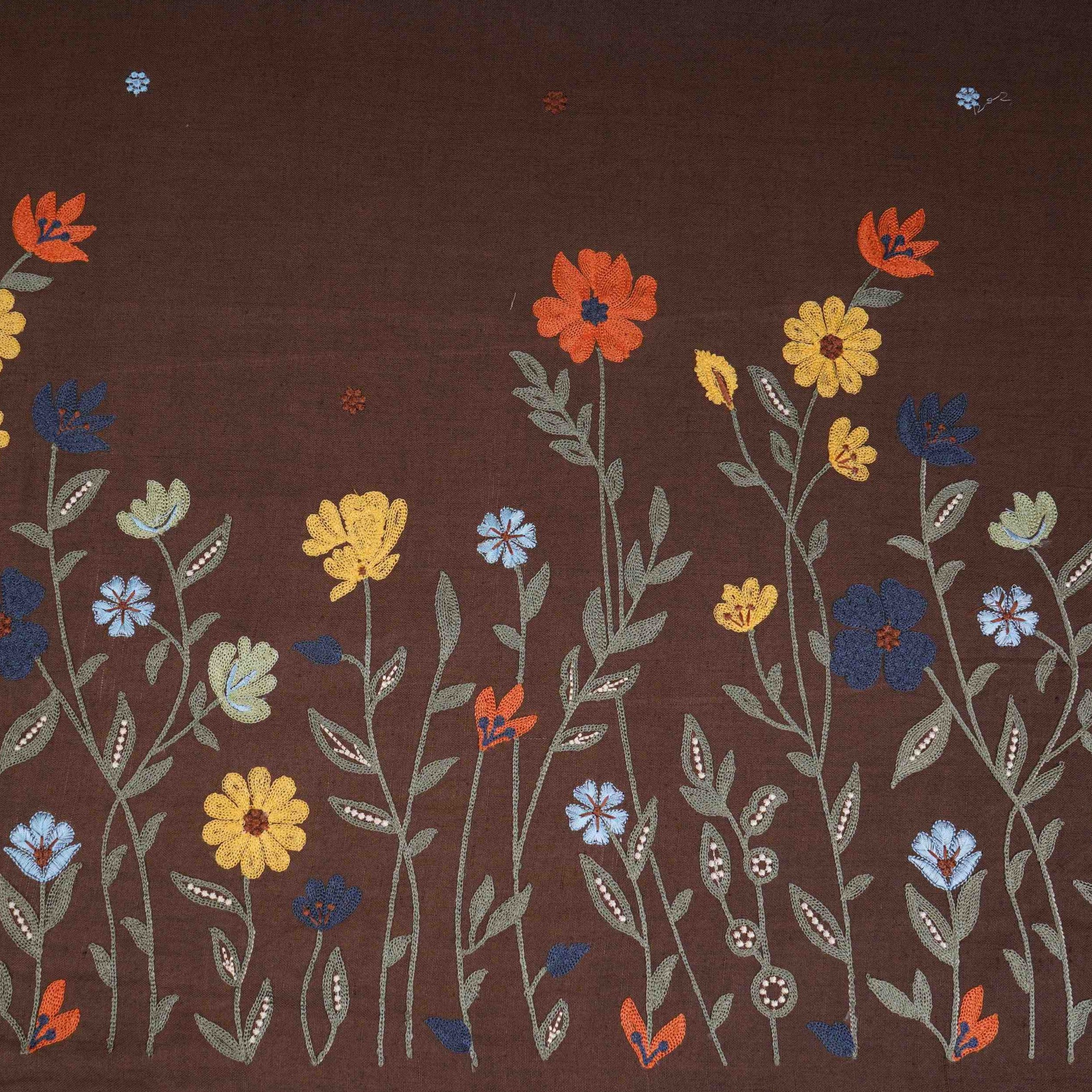 Brown floral embroidery Cotton Linen Fabric GPF-32251 - Image 2