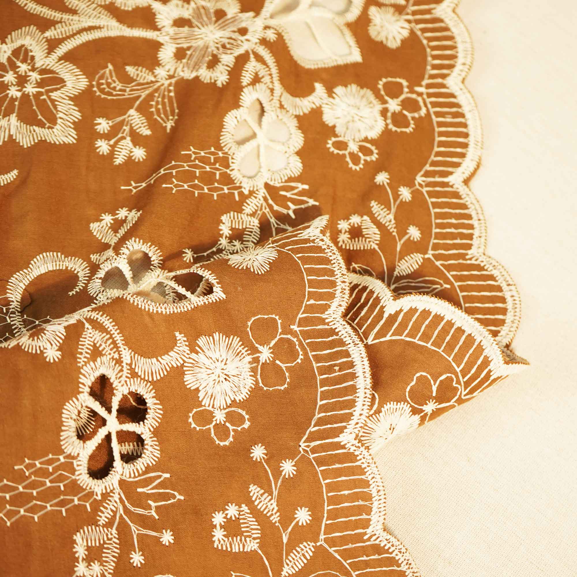 Brown Floral Hakoba Embroidery Cotton Fabric CF-26524 - Image 2