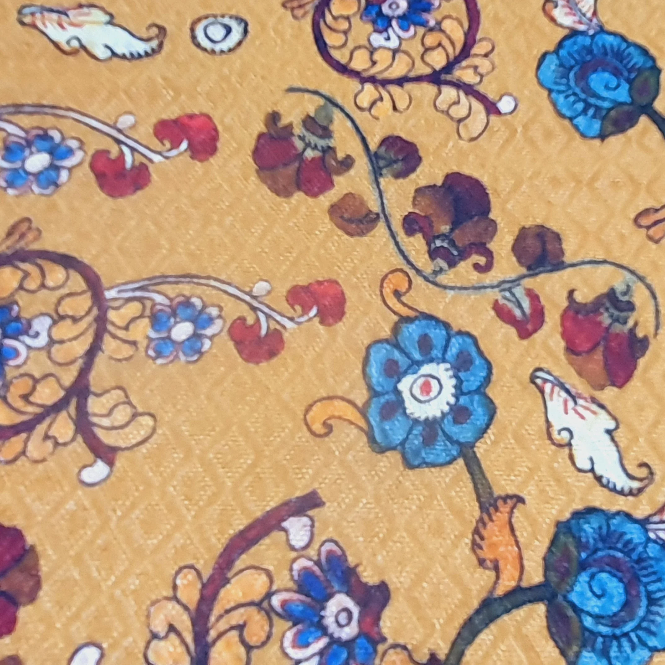 Brown Floral Madhubani Print Rayon Dobby Fabric - Image 2