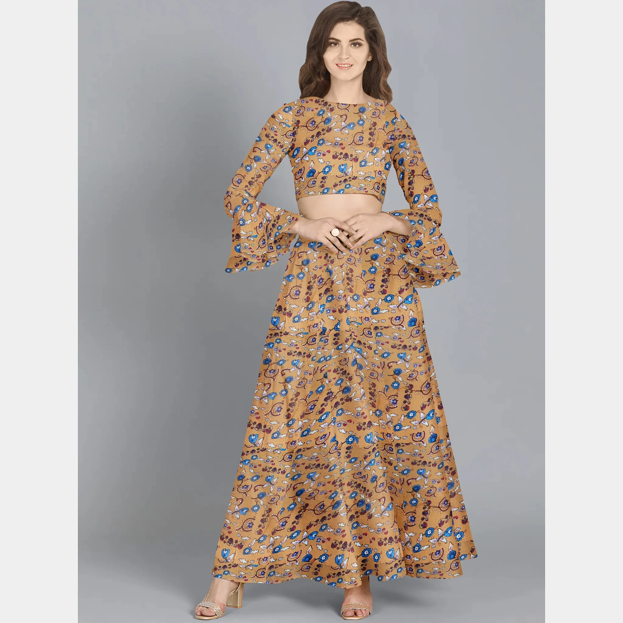 Brown Floral Madhubani Print Rayon Dobby Fabric - Image 4