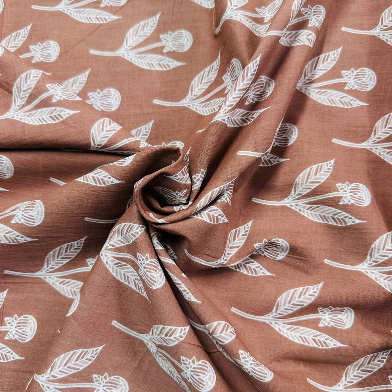 Brown Floral Print Cotton Fabric AFI-29593