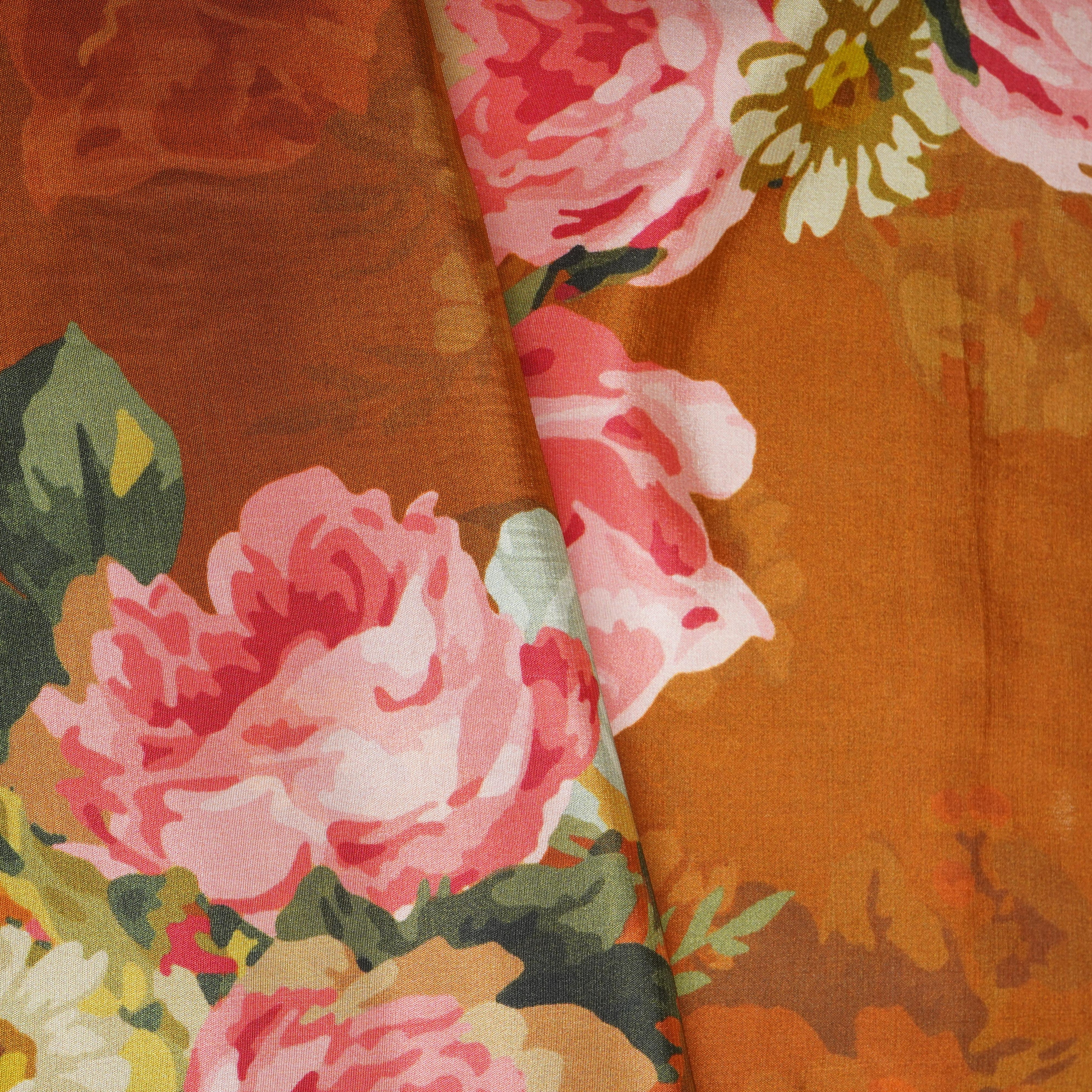 Brown Floral Print Crepe Fabric MT-29388 - Image 4