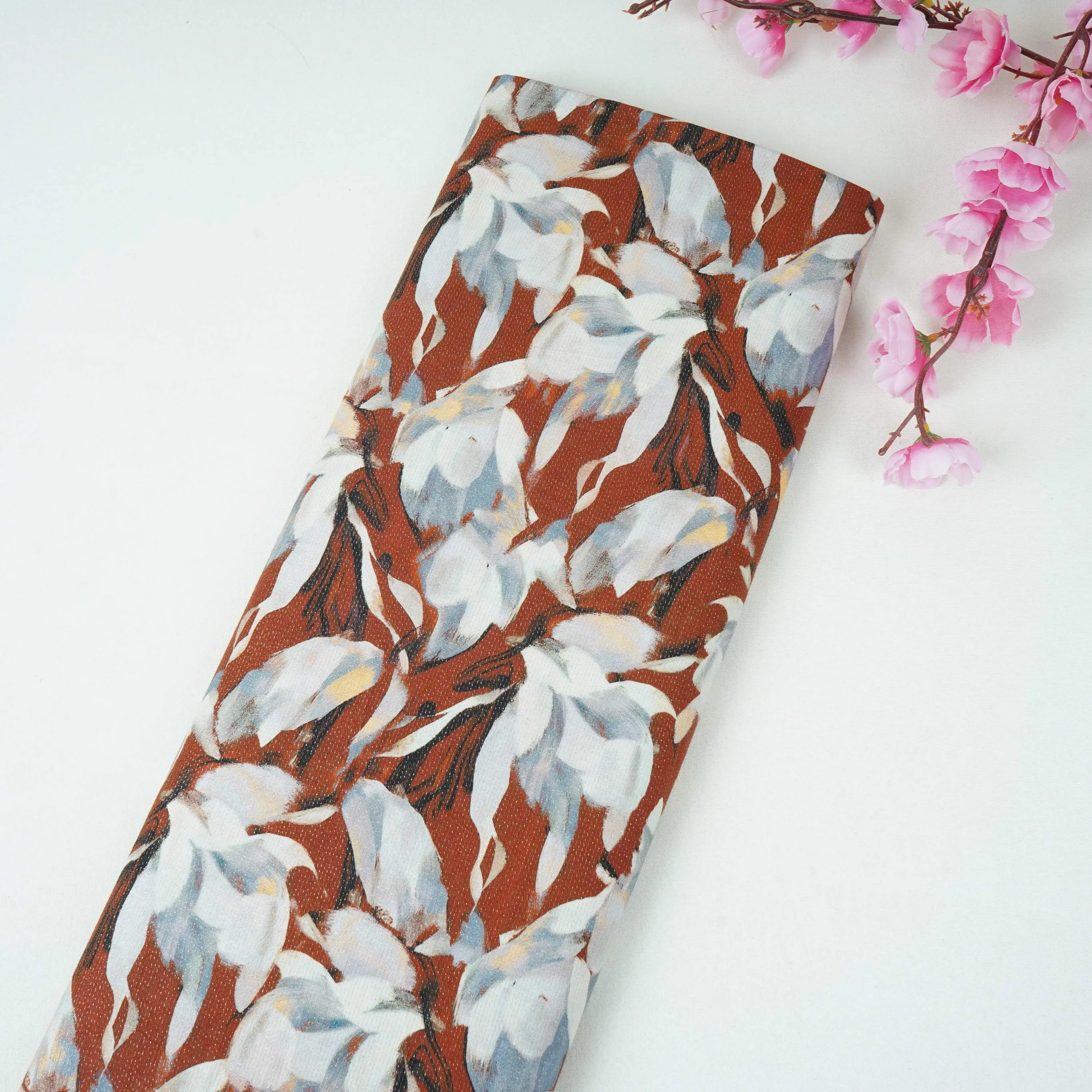 Brown Shimmer floral print 60s Cotton Fabric PI-31889