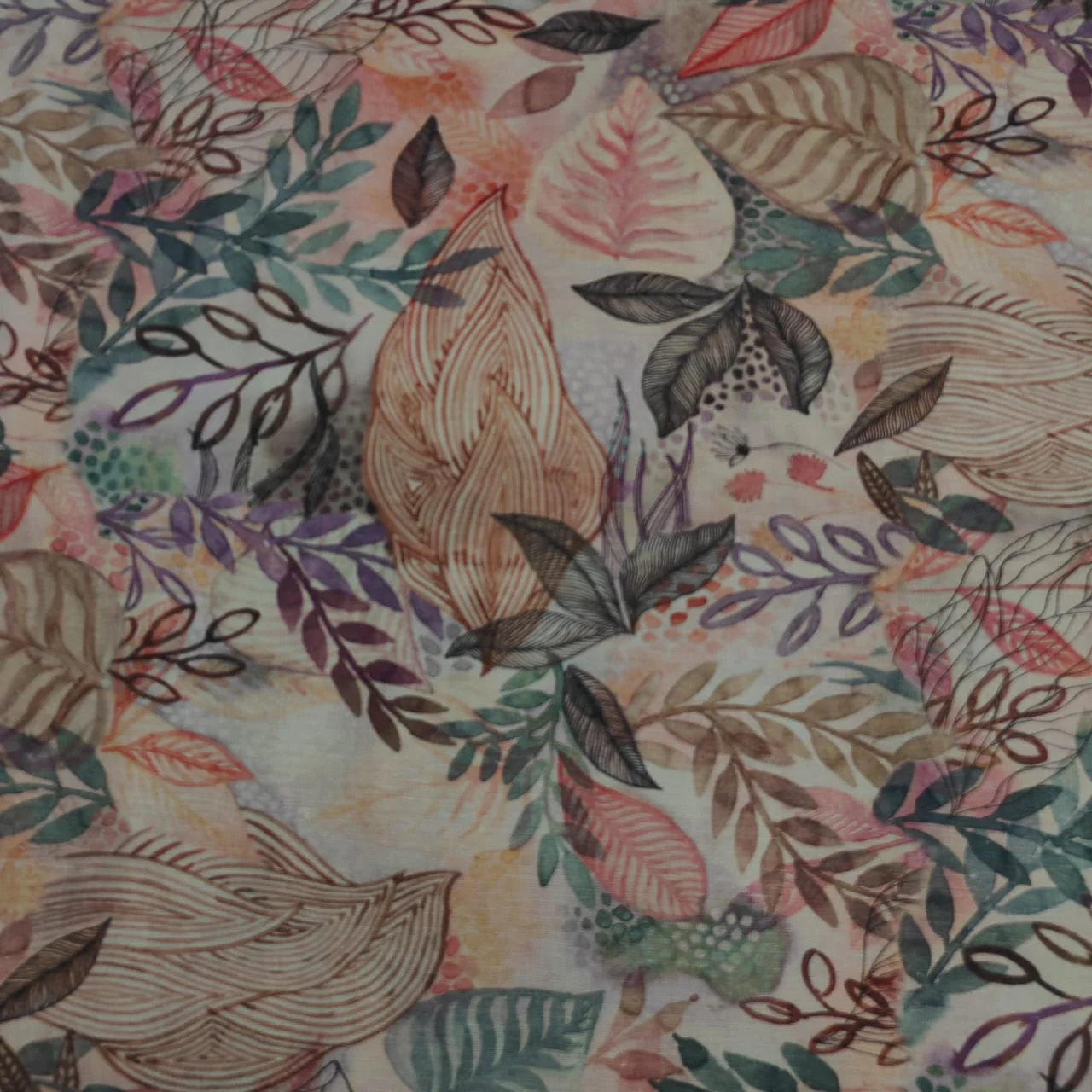 Brown Tropical Print Cotton Satin Fabric 17562 - Image 2