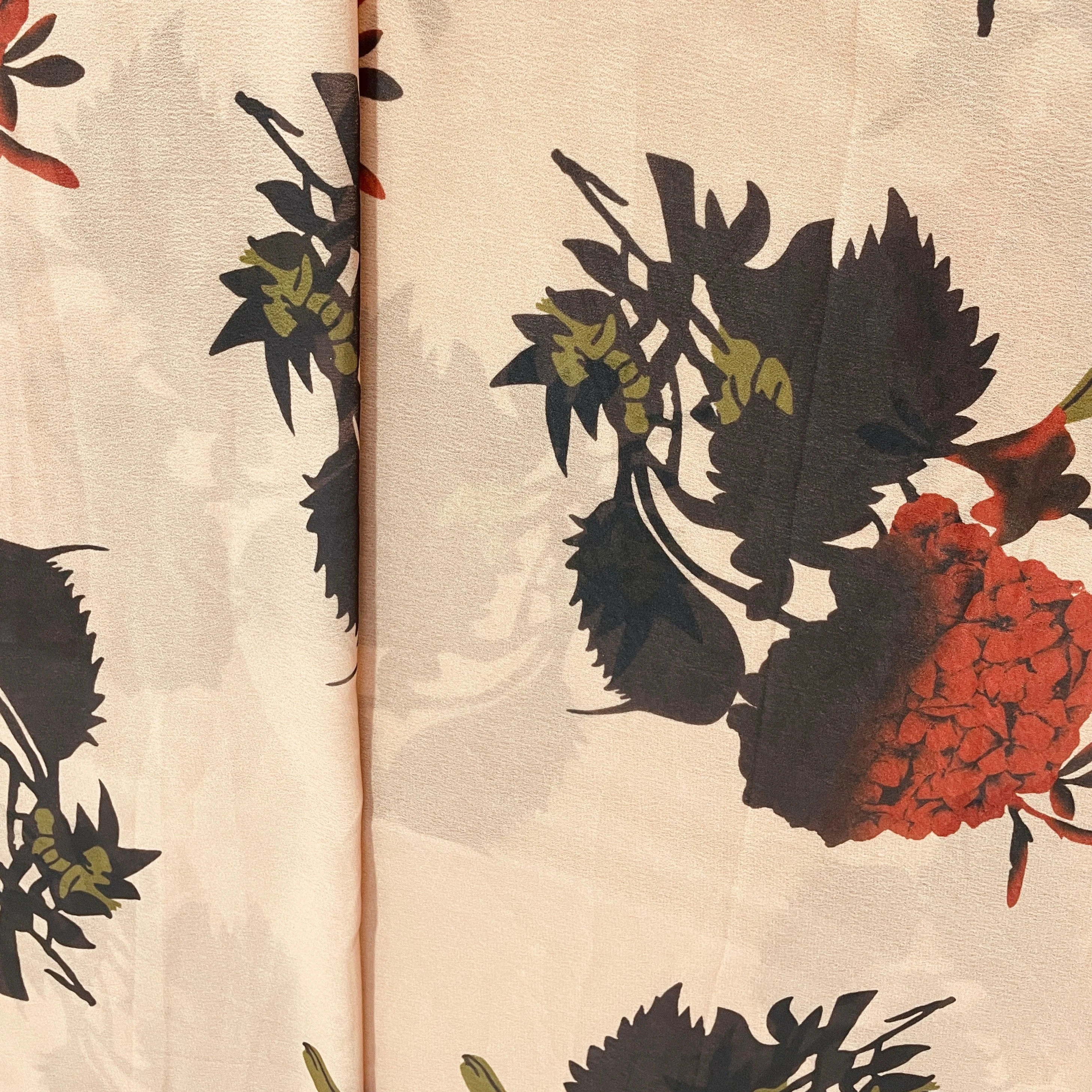 Brown With Black & Red Floral Print Georgette Fabric - Image 3