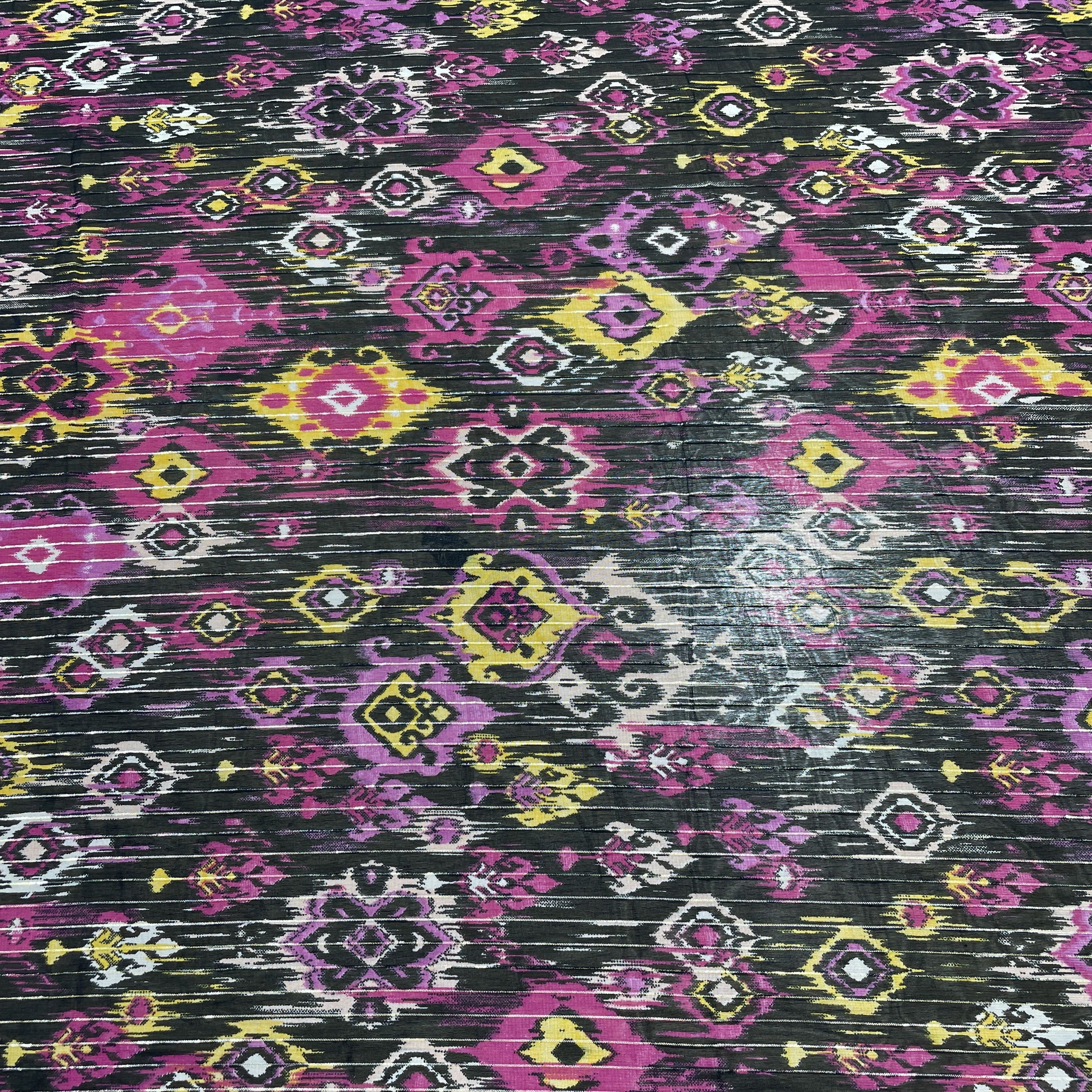 Premium Pink Black Ikkat Print Chiffon Fabric - Image 2