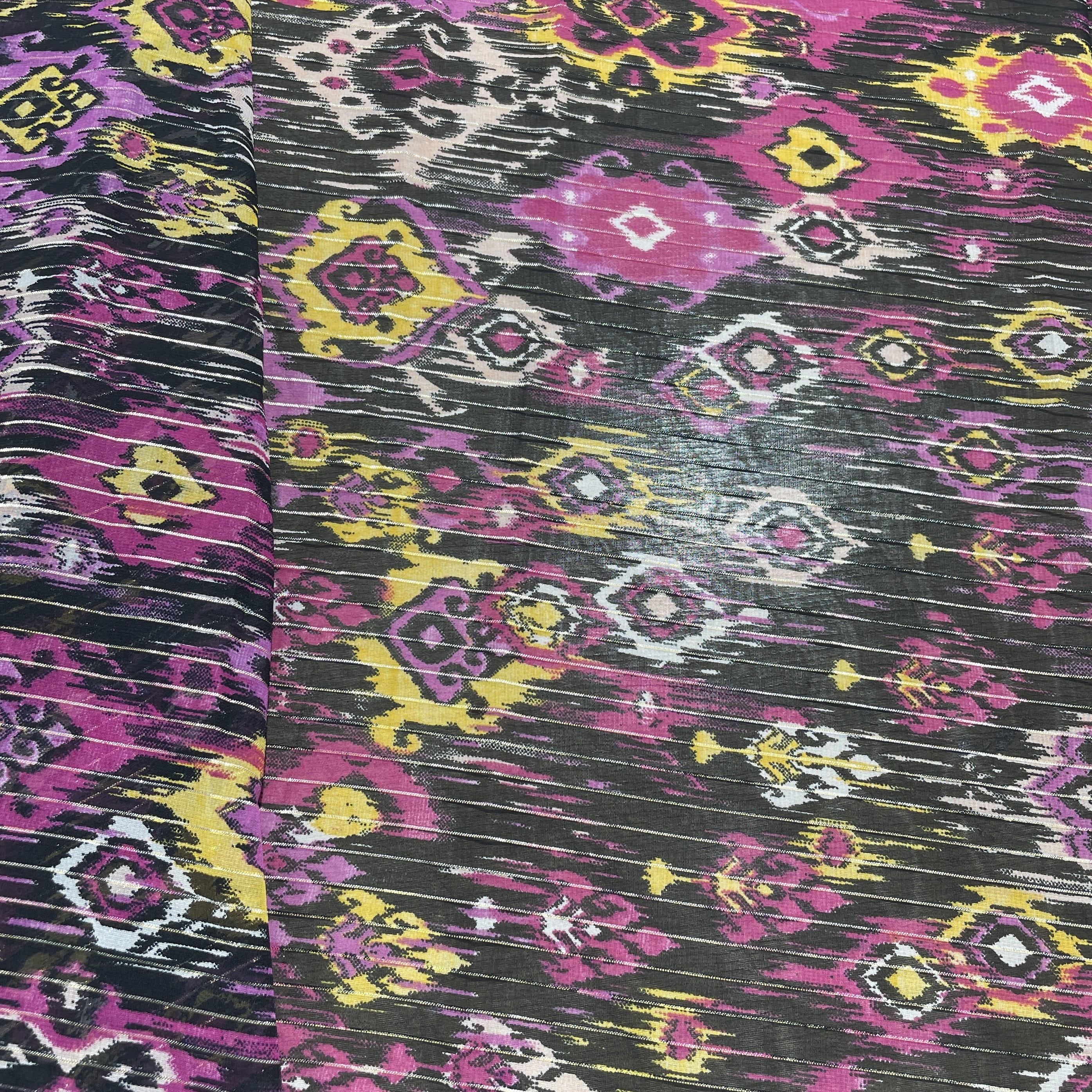 Premium Pink Black Ikkat Print Chiffon Fabric - Image 3