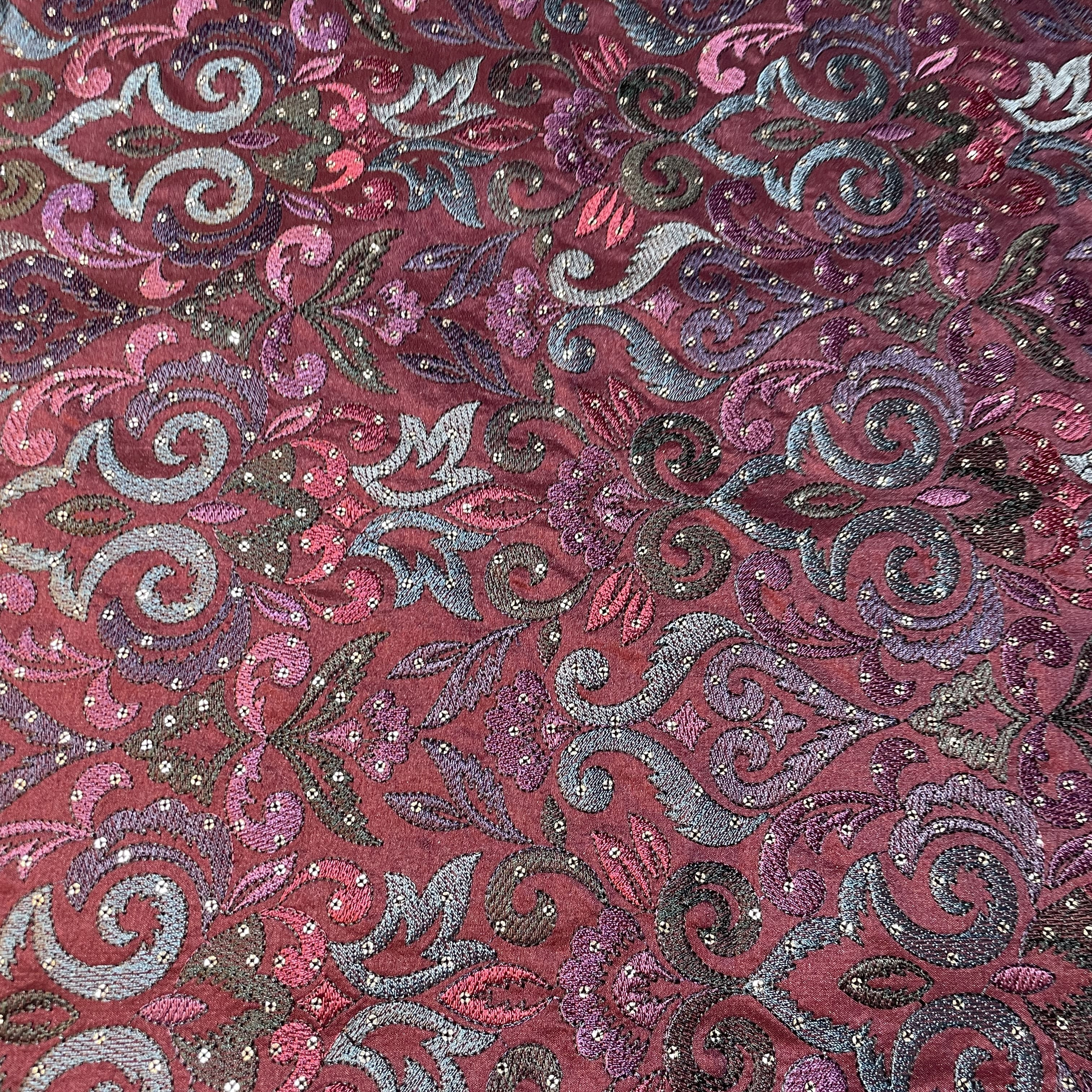 Burgundy Mirror Embroidery Satin Silk Fabric 18372 - Image 3
