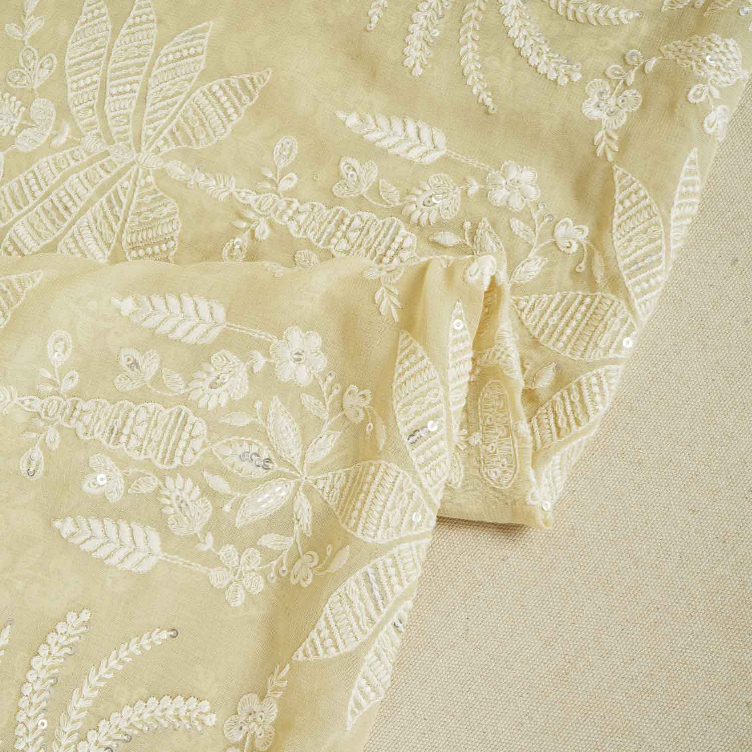 Butter Yellow Chikankari Georgette Fabric DR-28080 - Image 2