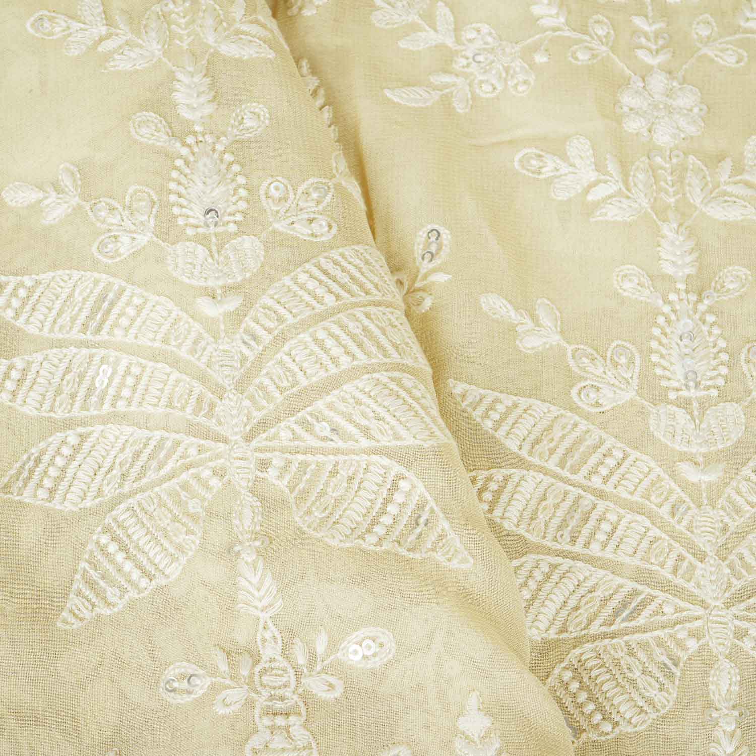 Butter Yellow Chikankari Georgette Fabric DR-28080 - Image 3