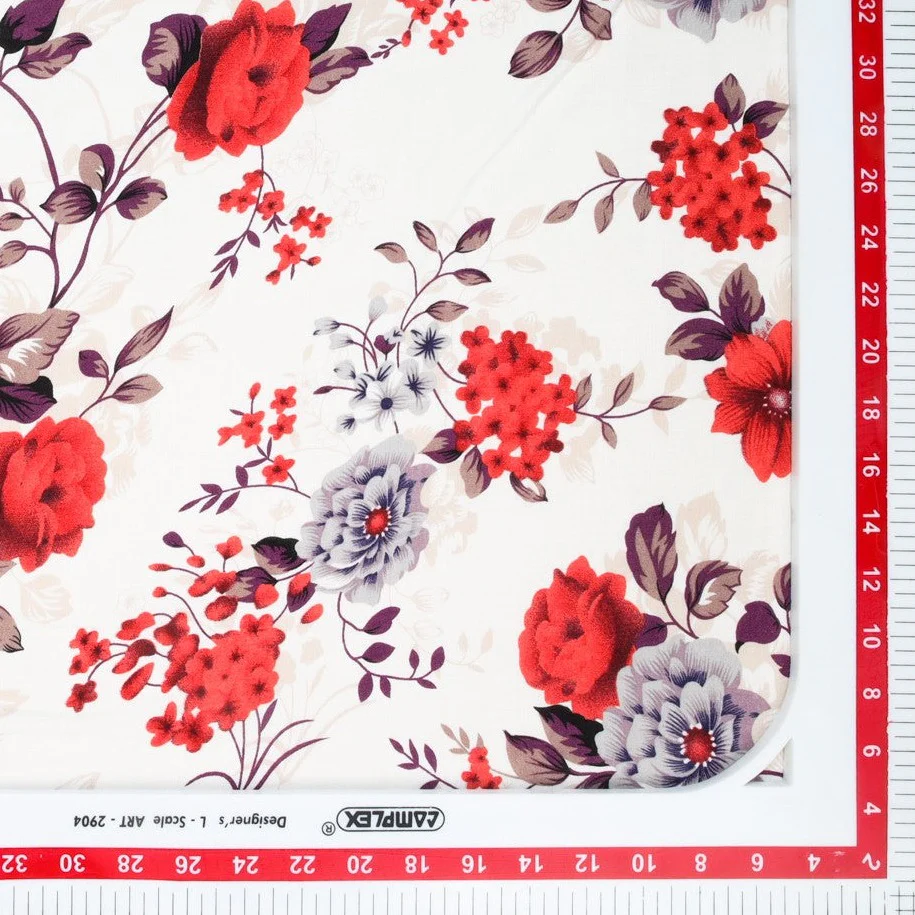 White Floral Print Rayon Fabric , 56 Inches , Plain Weave (TU 4008-1) - Image 3