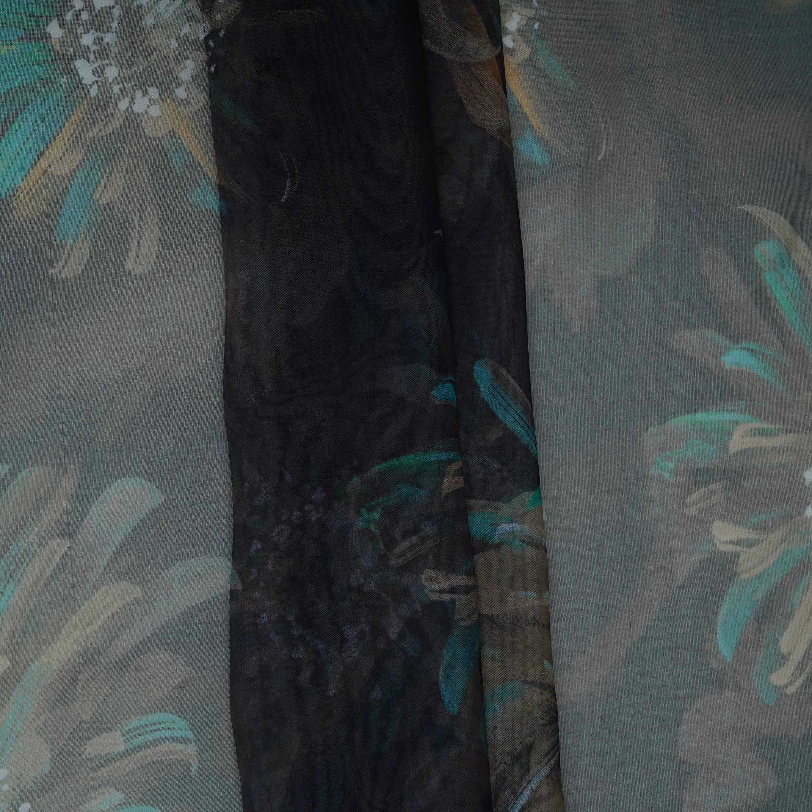 Charcoal Black floral print Organza Fabric MTFG-31105 - Image 4