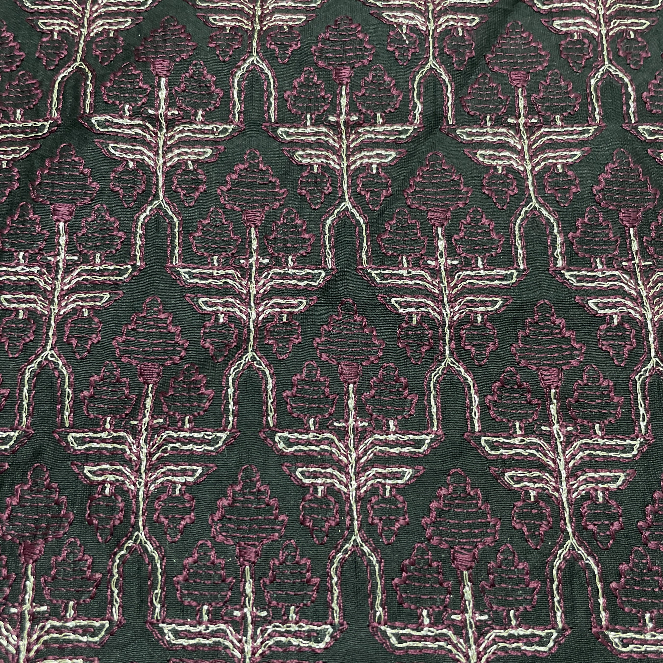 Classic Black Traditional Thread Embroidery Chanderi Silk Fabric - Image 2