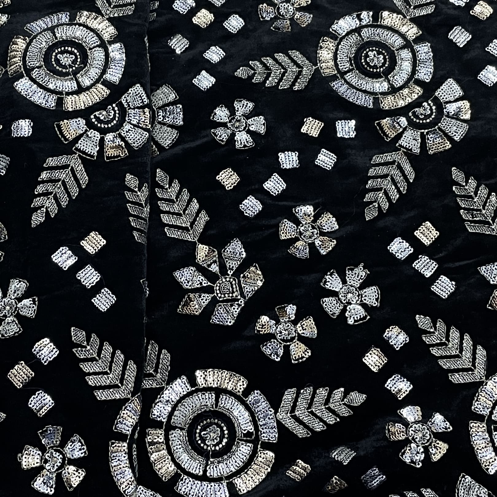 Classic Blue Sequins Embroidery Velvet Fabric - Image 3