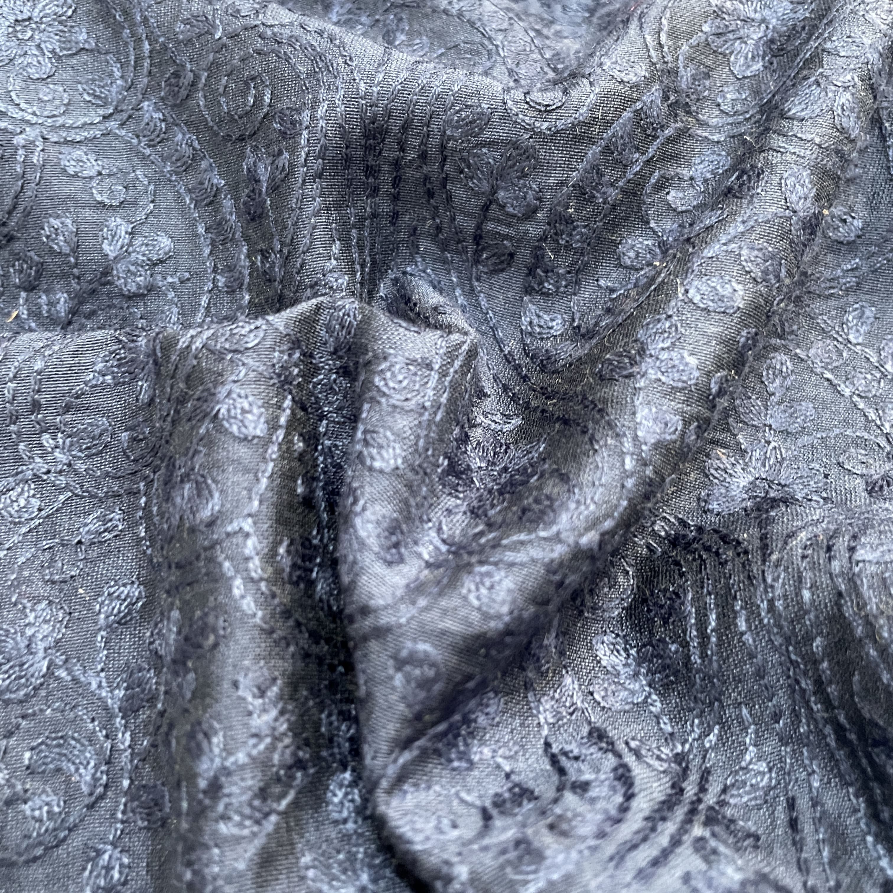 Classic Blue Traditional Thread Embroidery Bemberg Silk Fabric SS-16869