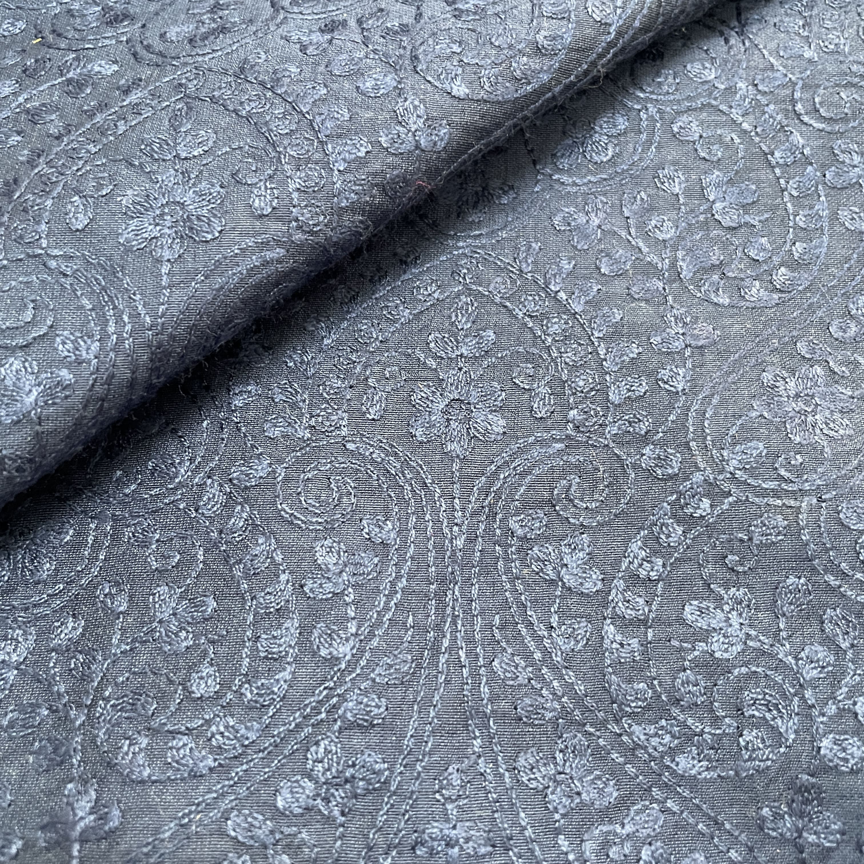 Classic Blue Traditional Thread Embroidery Bemberg Silk Fabric SS-16869 - Image 3