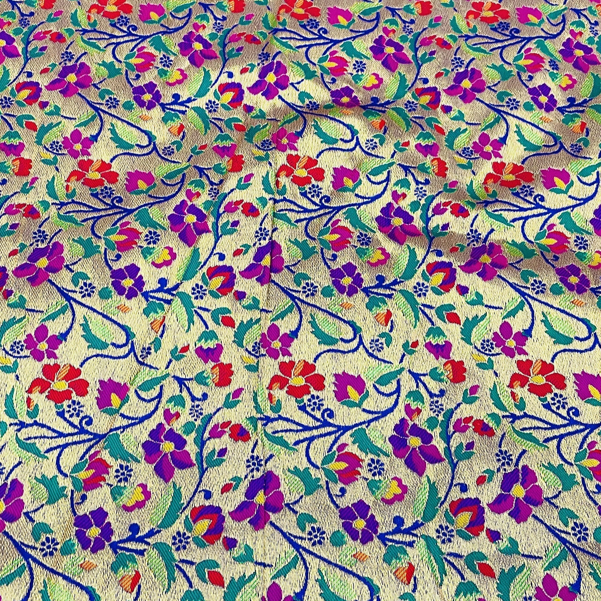 Classic Goldish Multicolor Traditional Brocade Jacquard Fabric - Image 3