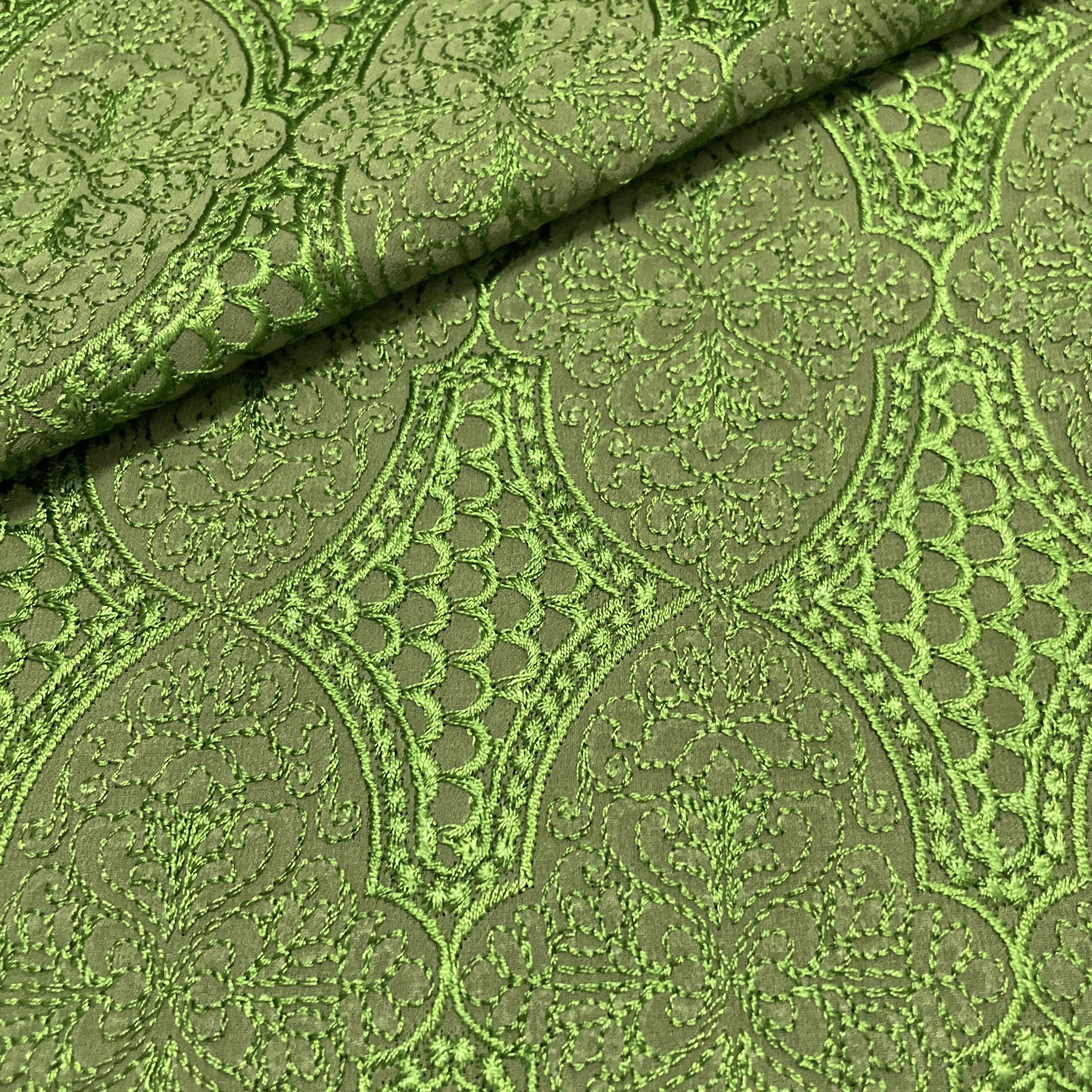Classic Green Traditional Thread Embroidery Georgette Fabric SS-16875 - Image 3