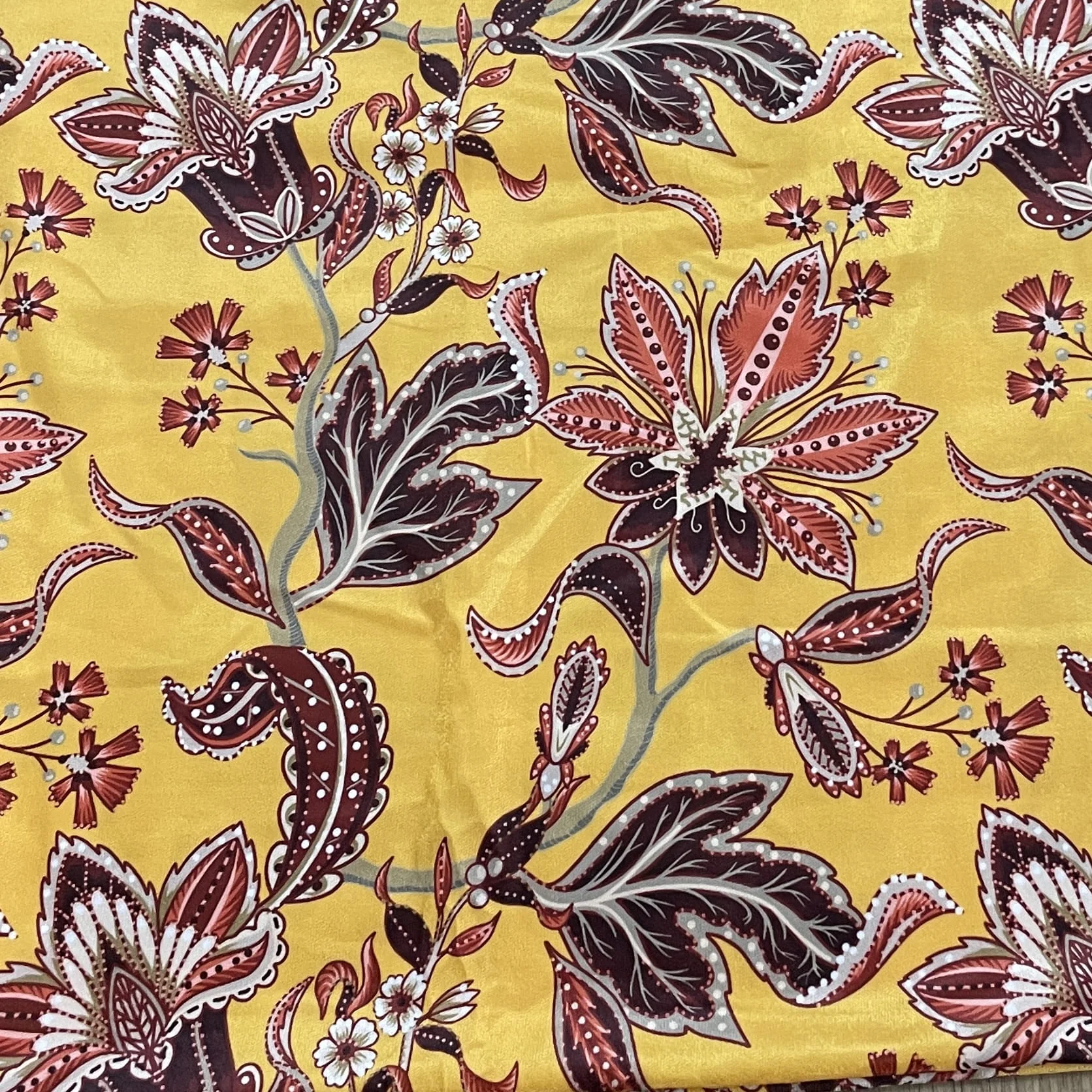 Classic Mustard Yellow Floral Print Velvet Fabric - Image 2