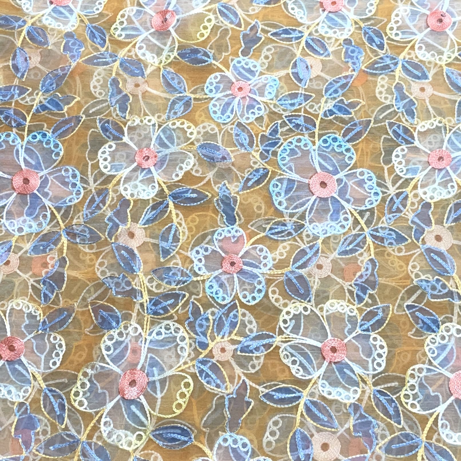 Classic Orange Professional Print Thread Embroidery Organza Fabric - Image 2