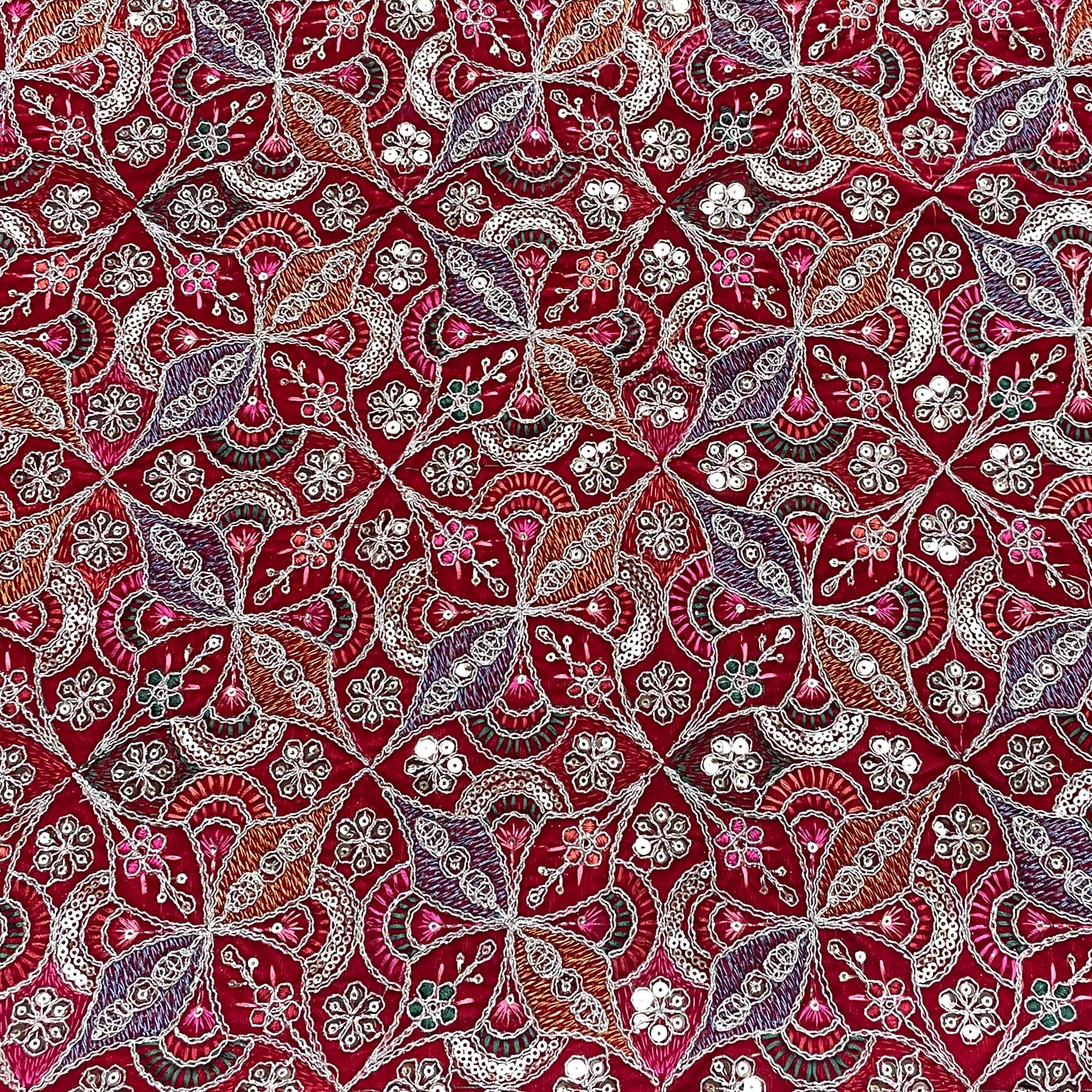 Classic Red Traditional Sequins Embroidery Velvet Fabric 14884 - Image 2