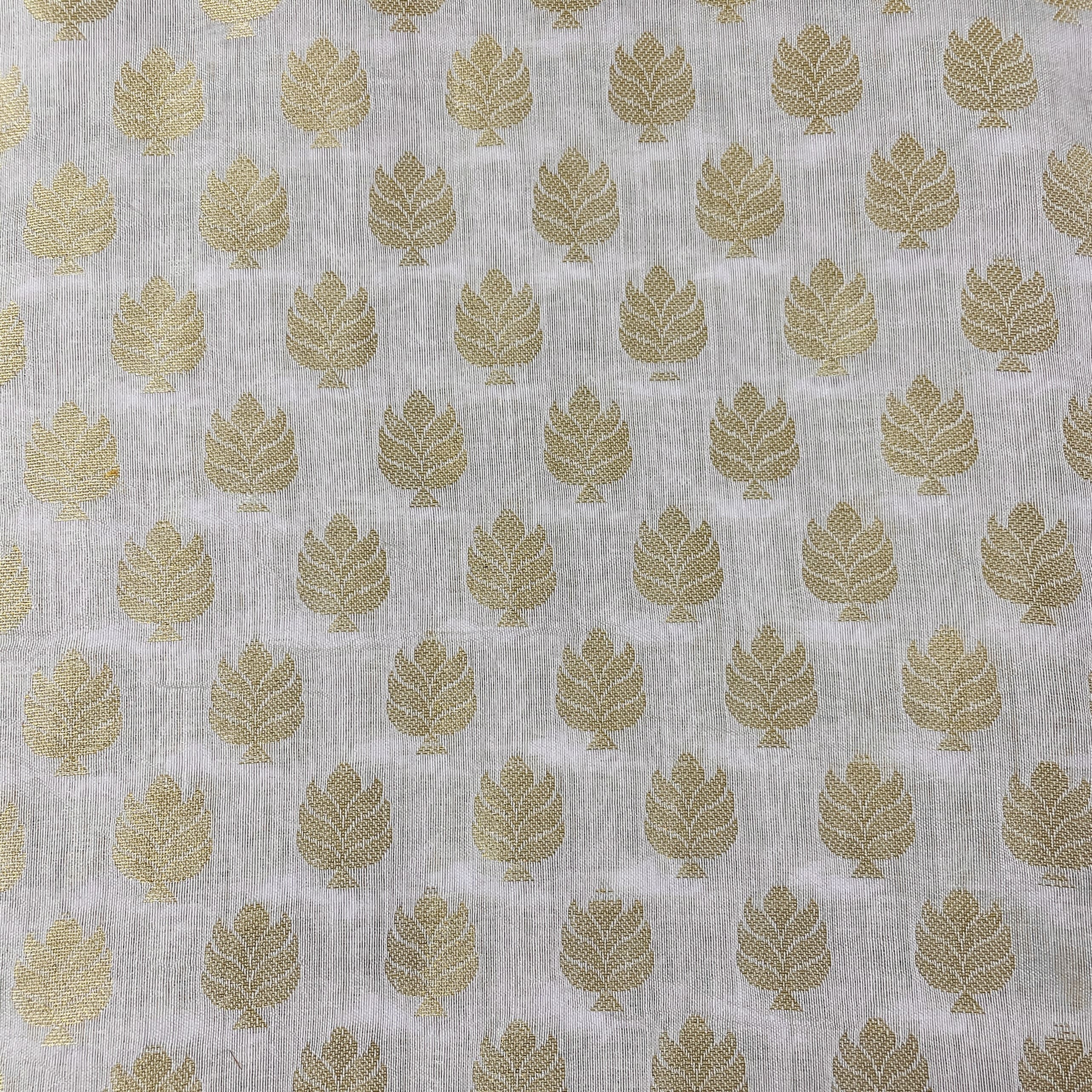 Classic White Gold Buti Jacquard Dyeable Cotton Staple Fabric - Image 2