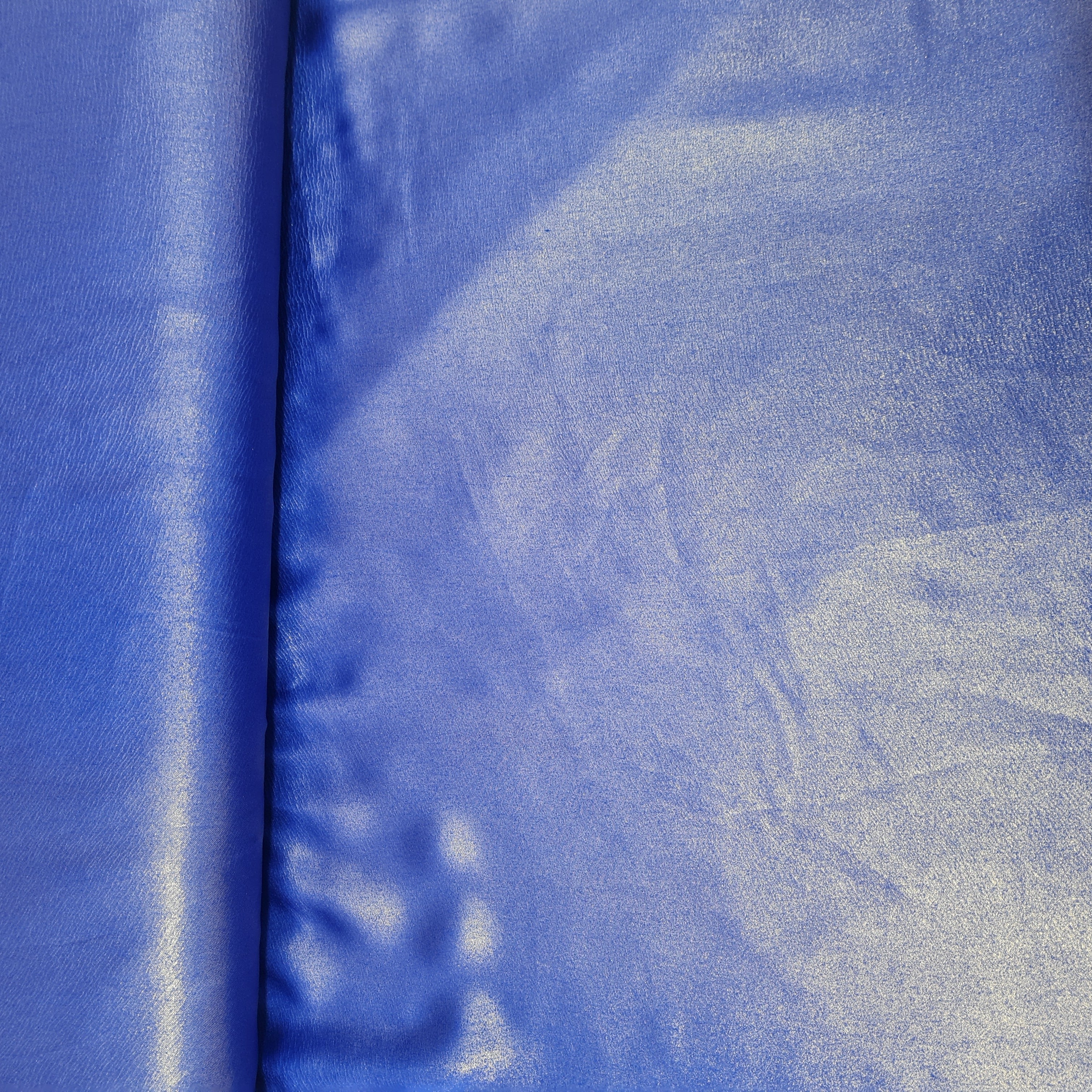 Cobalt Blue Solid Gold Shimmer Georgrette Satin - Image 3