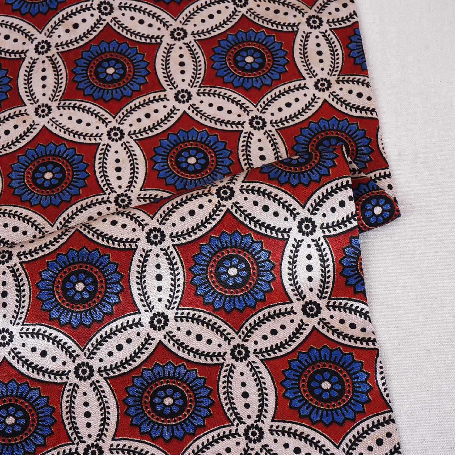 Cream Ajrakh Print Mashru Silk Fabric EEG-28640 - Image 2