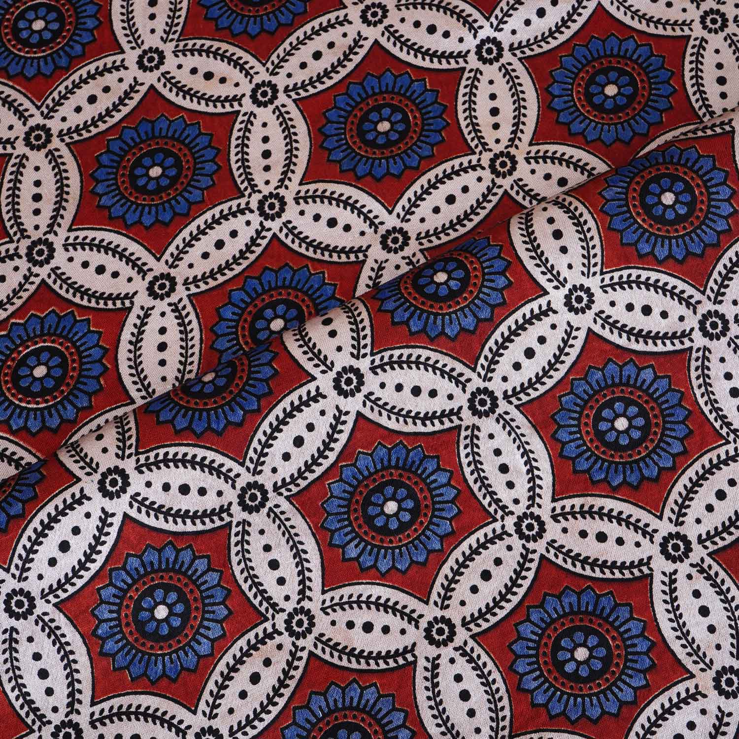 Cream Ajrakh Print Mashru Silk Fabric EEG-28640 - Image 3