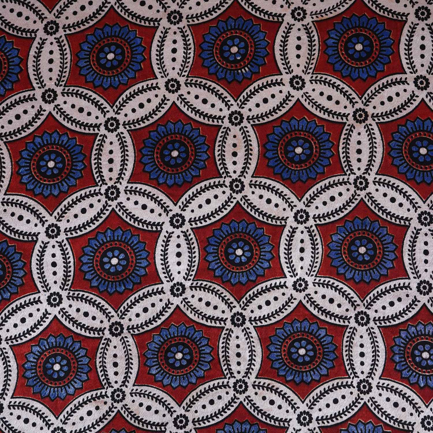 Cream Ajrakh Print Mashru Silk Fabric EEG-28640 - Image 4