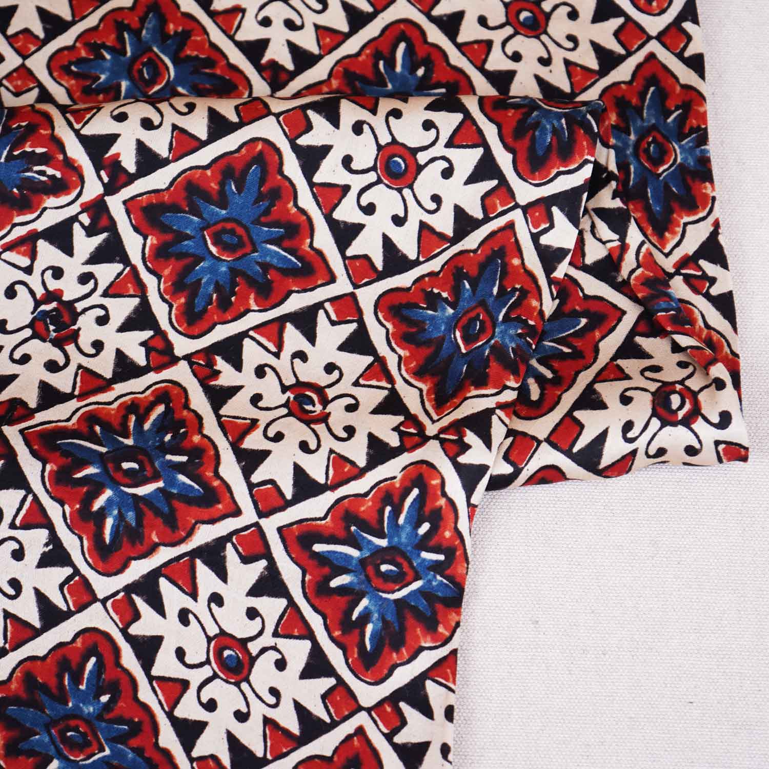 Cream Ajrakh Print Modal Satin Fabric EEG-28712 - Image 2