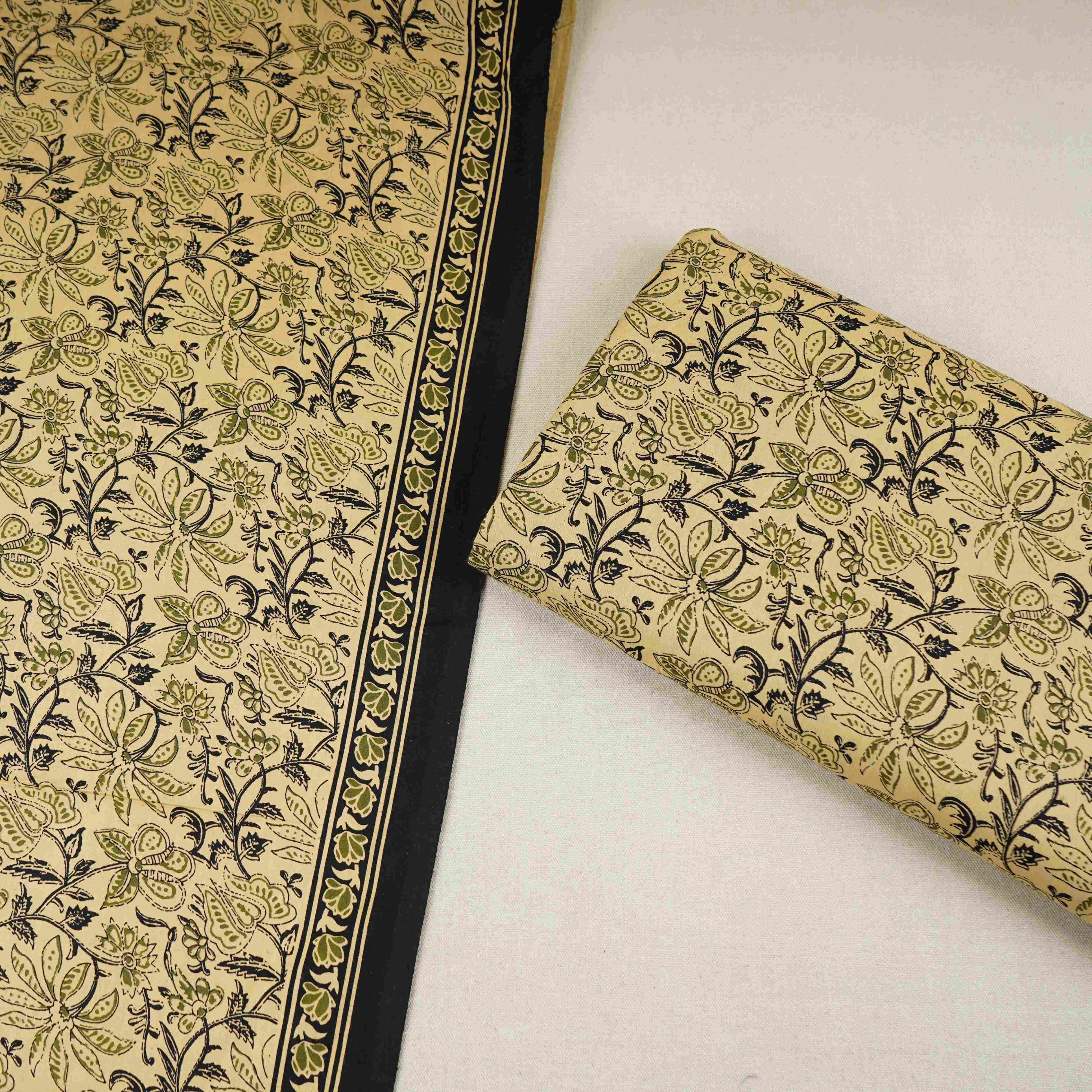 Cream & Black Floral Print Cotton Fabric OG-30311 - Image 5