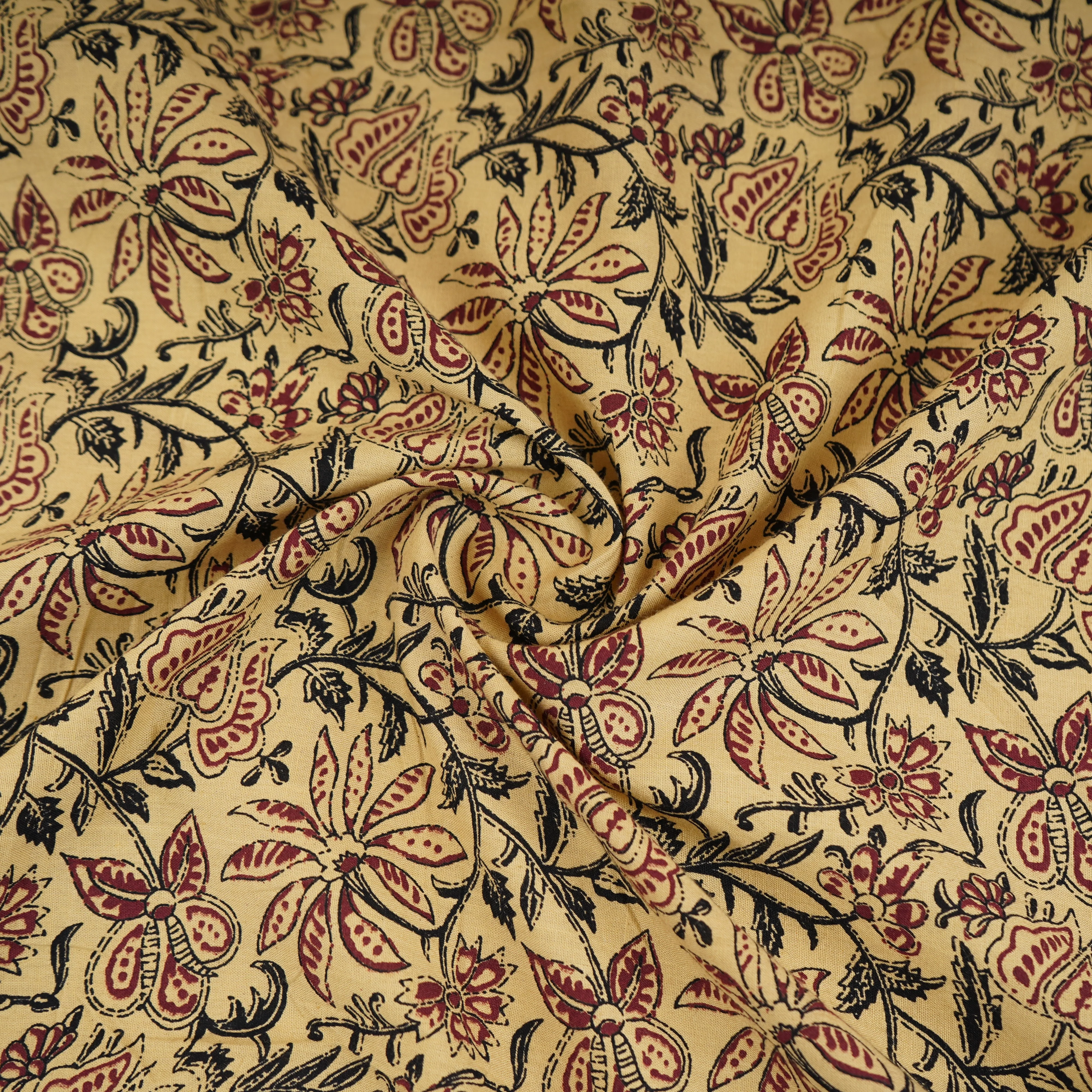 Cream & Red Floral Print Cotton Fabric OG-30309